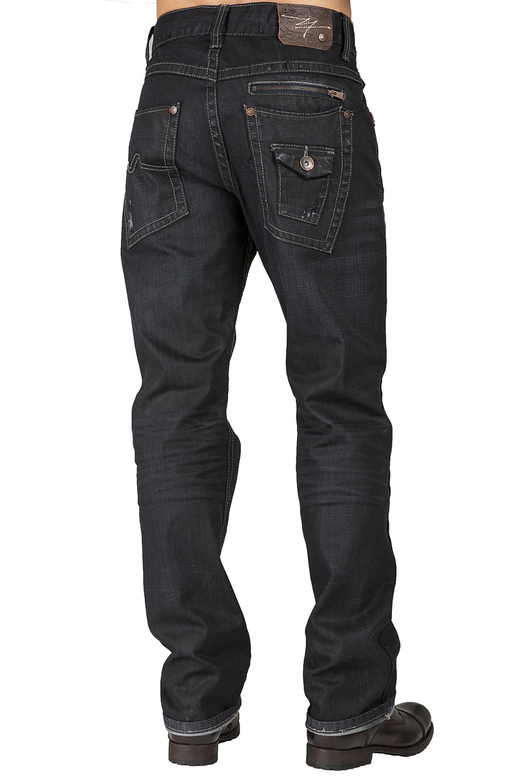 Level 7 Men's Relaxed Straight Leg Premium Denim Jeans Dark Vintage Hand Sanding