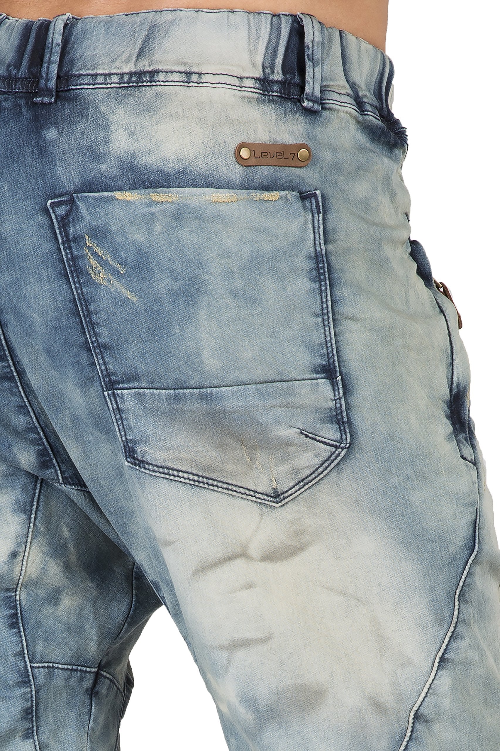 Level 7 Men's Premium Jogger Capri Knit Denim Shorts Tinted Clouded Blue 18" Inseam
