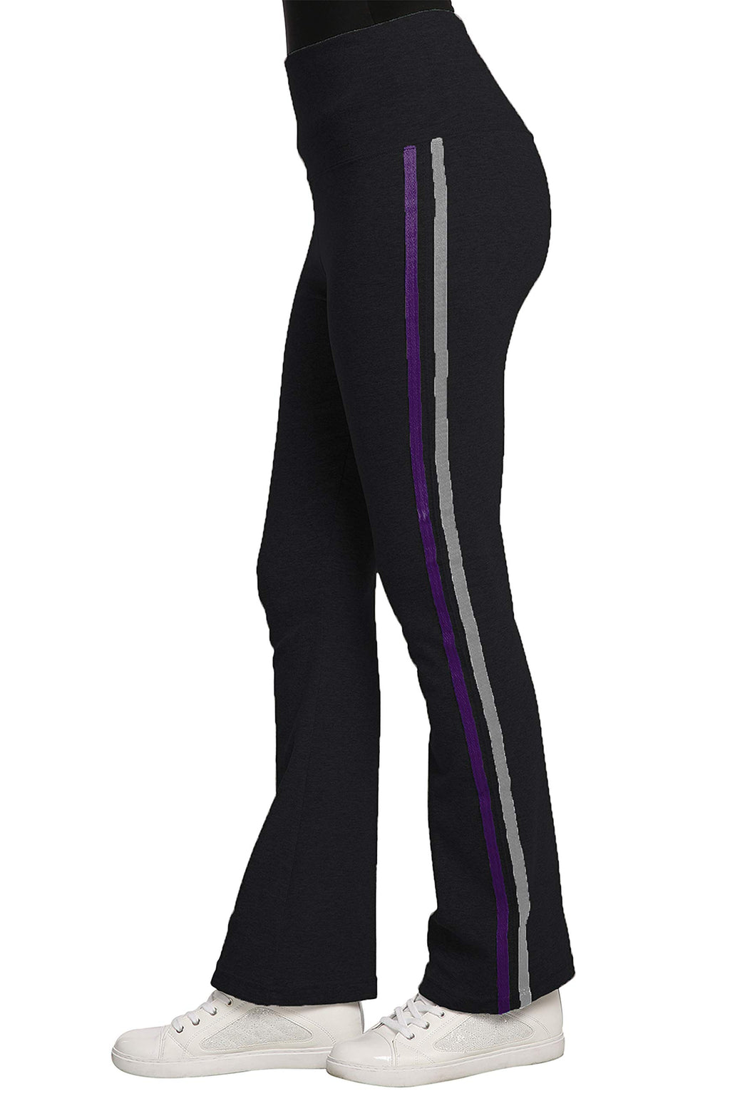 Sweet Vibes Women's Stretch Rib Flare Bottom Yoga Pants High Waist Double Seam Stripes