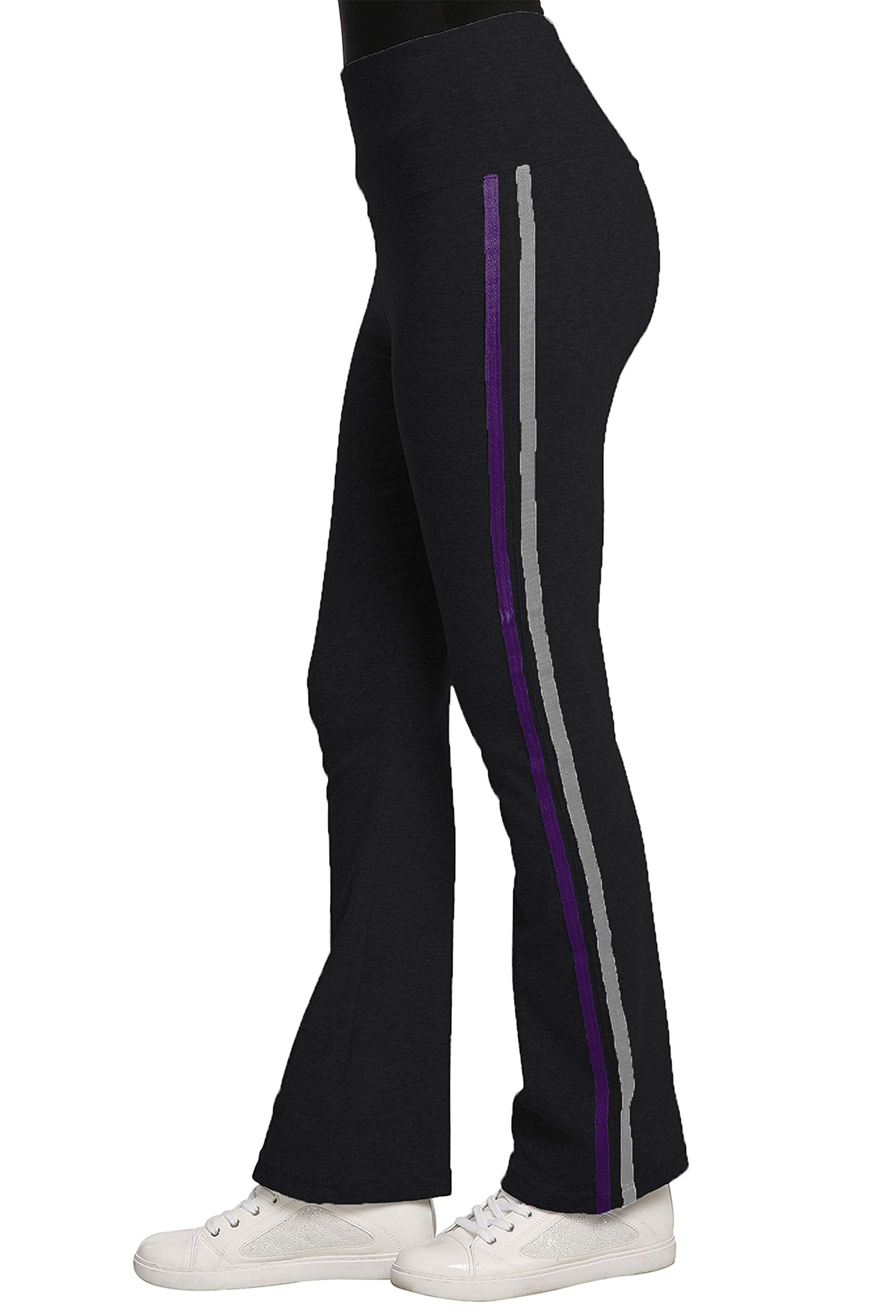 Sweet Vibes Women's Stretch Rib Flare Bottom Yoga Pants High Waist Double Seam Stripes