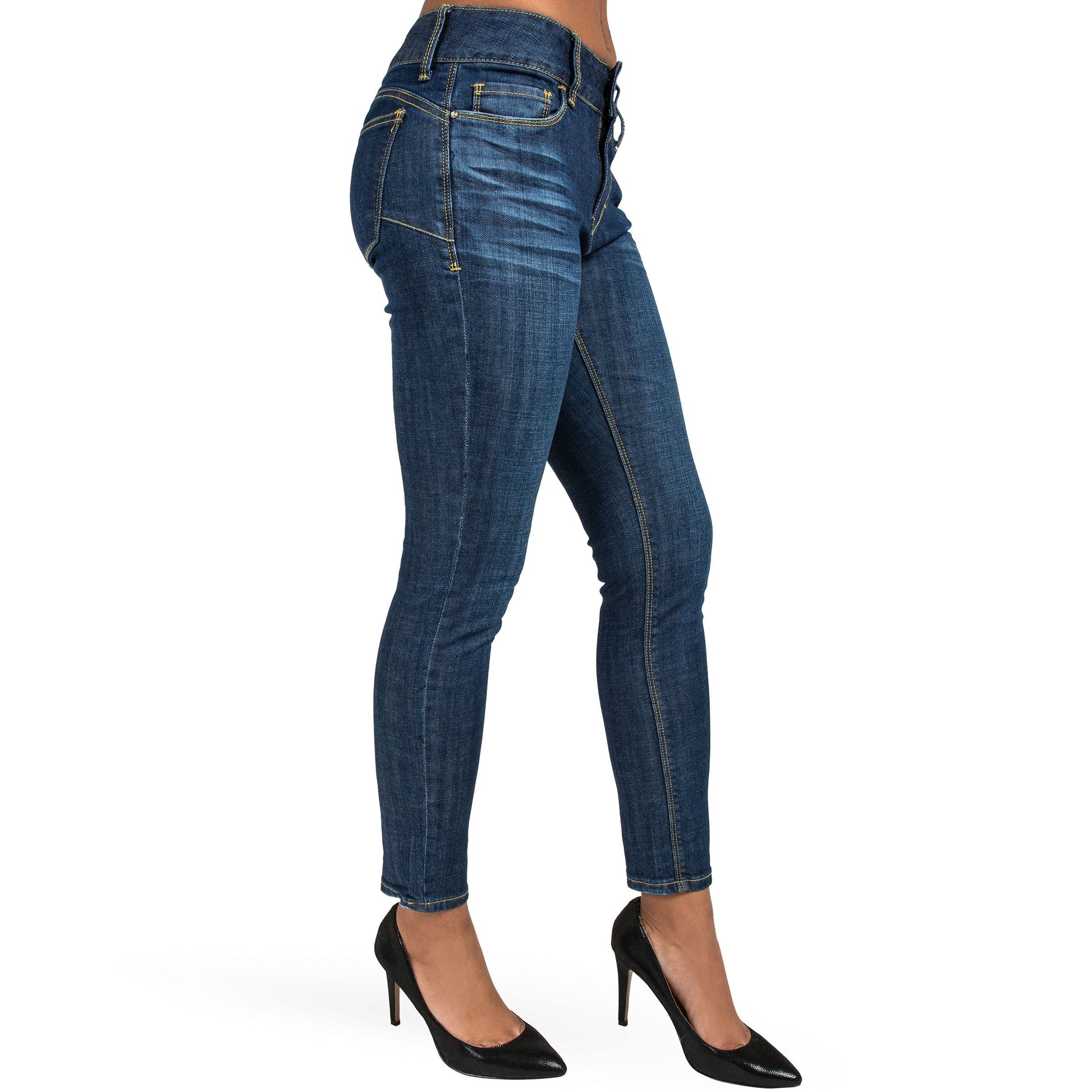 Miss Halladay Women's Stretch Denim Skinny Ankle Jeans Midrise 2-Button Waist