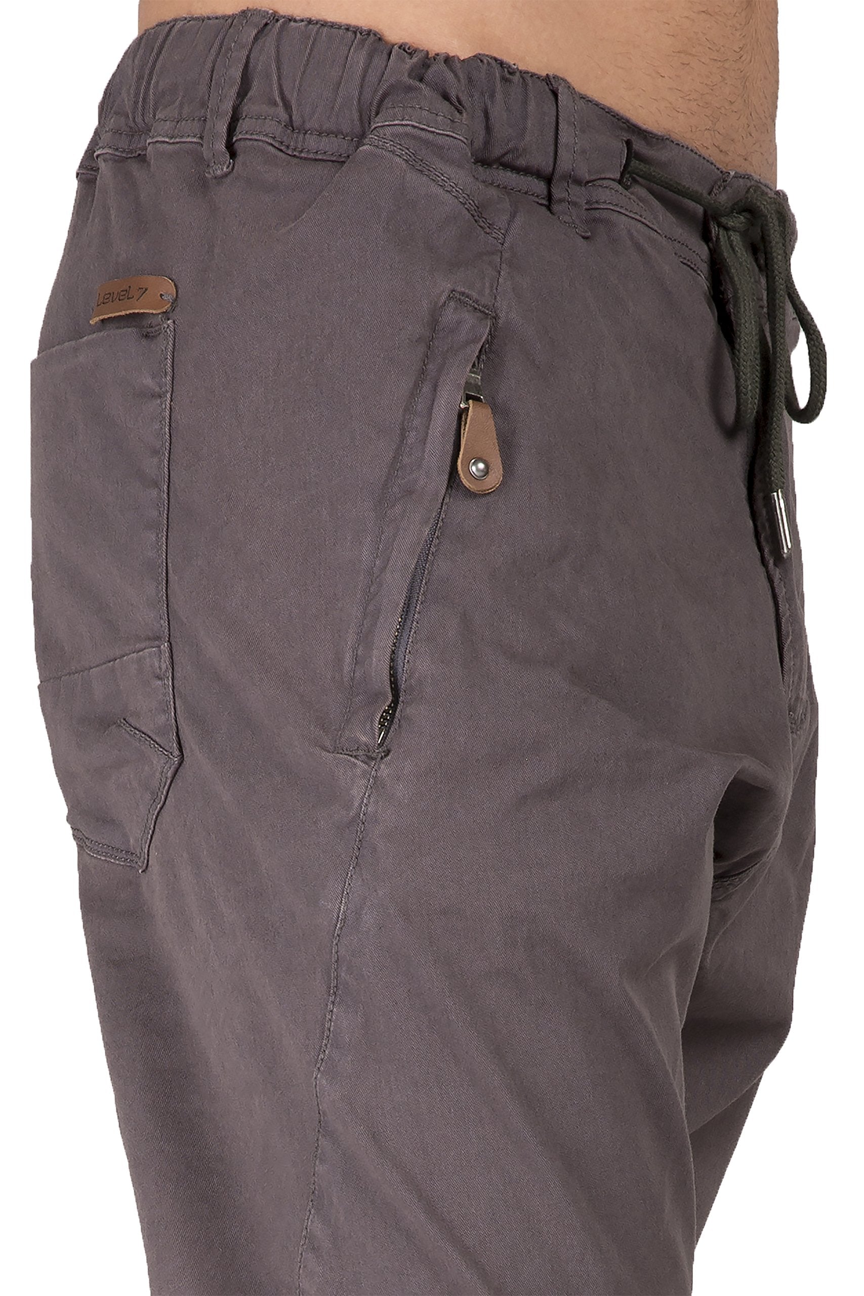 Level 7 Mens Drop Crotch Premium Washed Stretch Twill Jogger Pants With Zipper Pockets