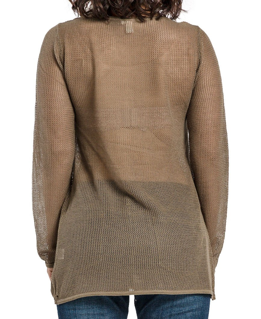 Miss Halladay Womens Olive Mesh Knit Tunic Sweater Scoop Neck Crossover Panel Long Sleeve