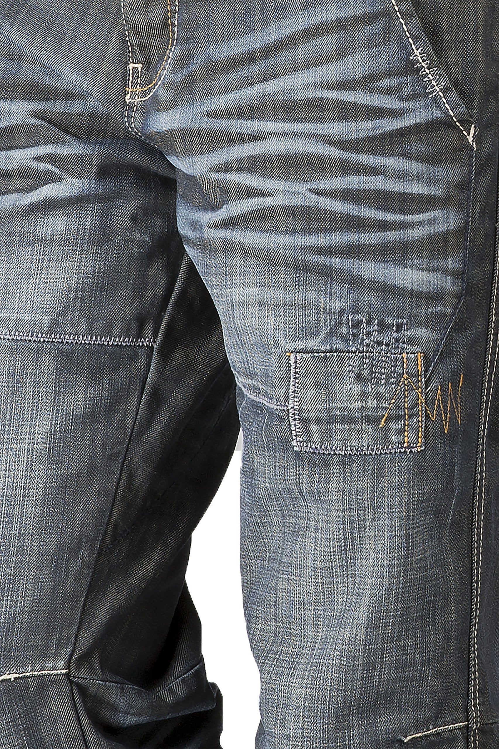 Level 7 Men's Relaxed Straight Premium Jeans Dark Stone Wash Ripped & Repaired