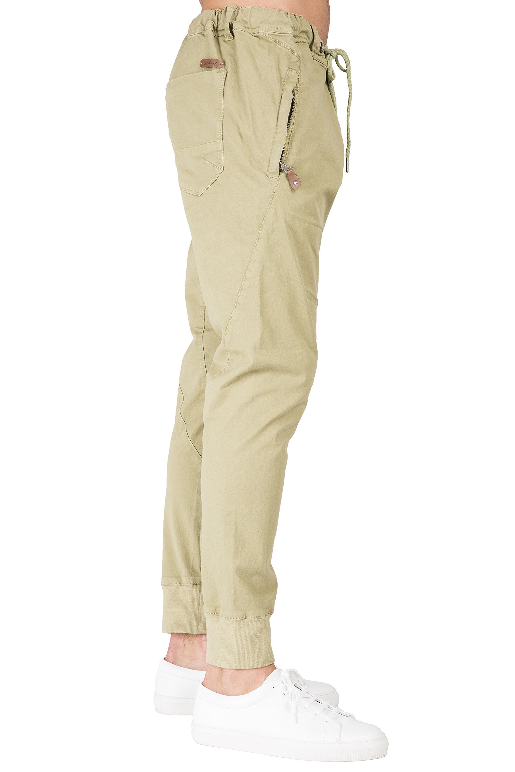 Level 7 Mens Ecru Premium Stretch Twill Drop Crotch Jogger Jeans