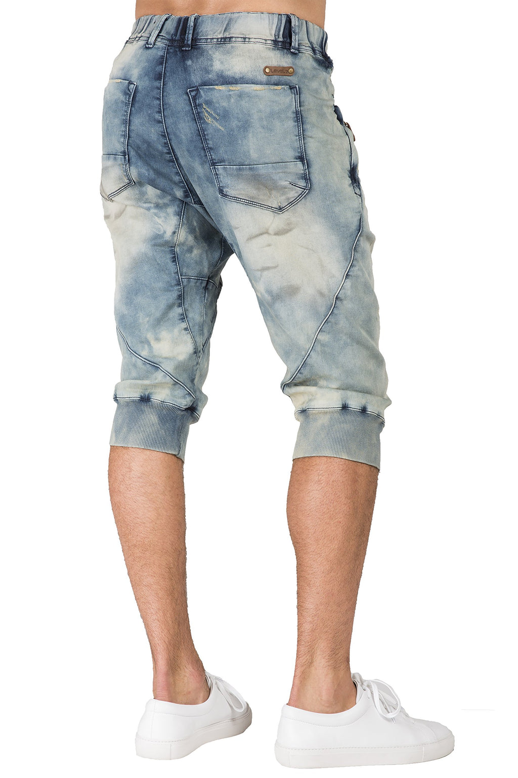 Level 7 Men's Premium Jogger Capri Knit Denim Shorts Tinted Clouded Blue 18" Inseam