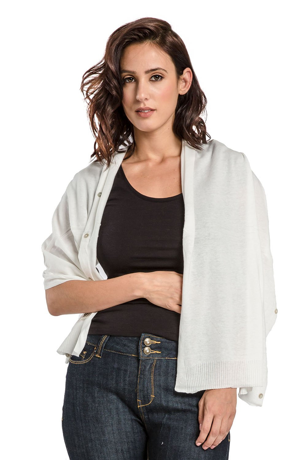 Miss Halladay Women's Fine Gauge Sweater Knit Versatile Stole Button Korvette Poncho