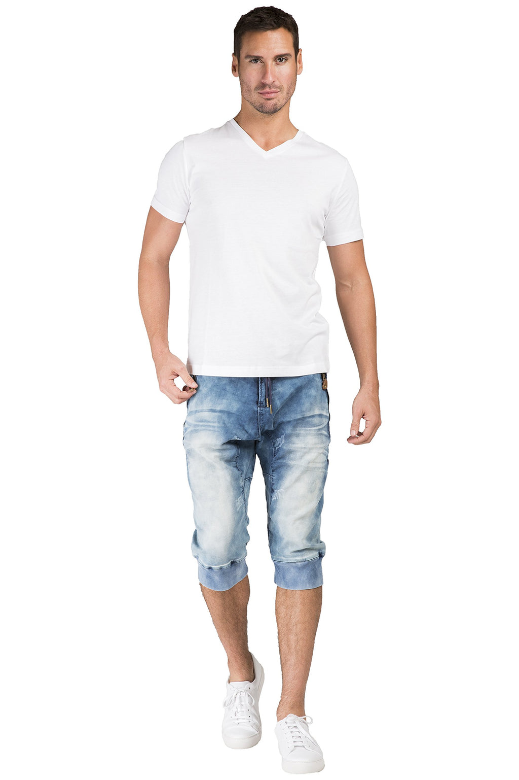 Level 7 Men's Jogger Capris Denim Shorts Medium Clouded Blue 18" Inseam