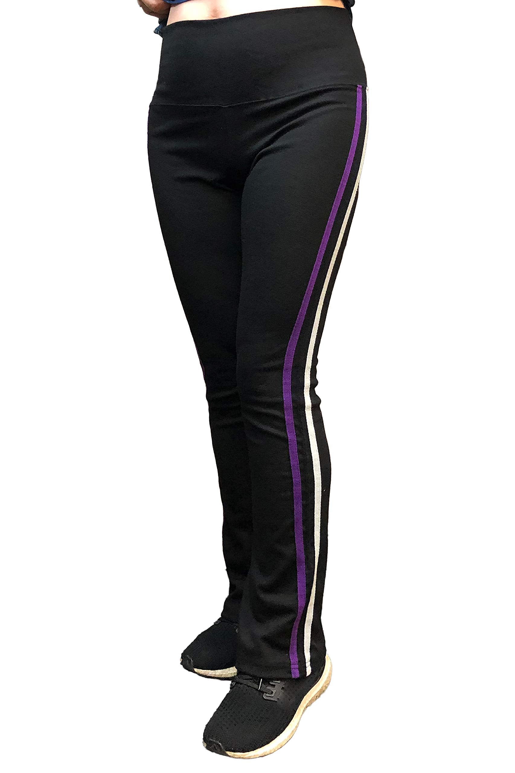 Sweet Vibes Women's Stretch Rib Flare Bottom Yoga Pants High Waist Double Seam Stripes