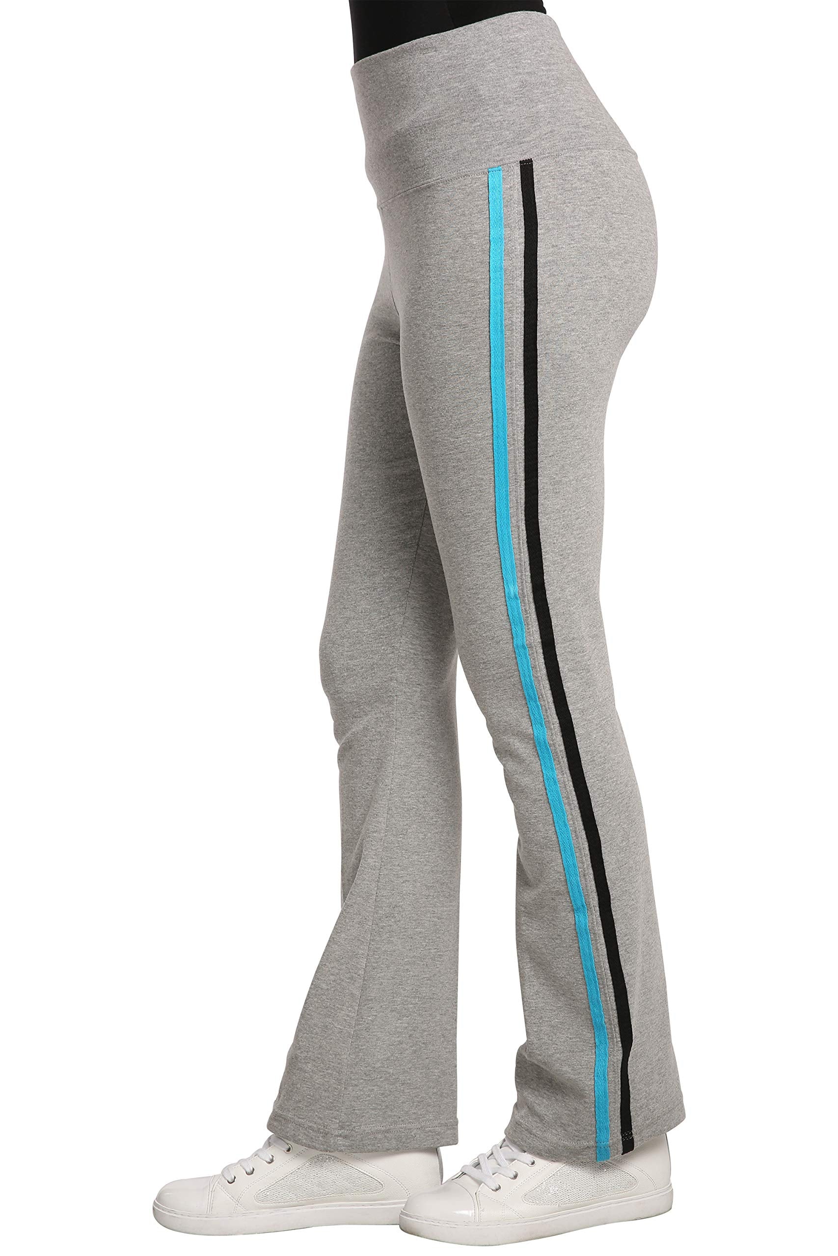 Sweet Vibes Women's Stretch Rib Flare Bottom Yoga Pants High Waist Double Seam Stripes