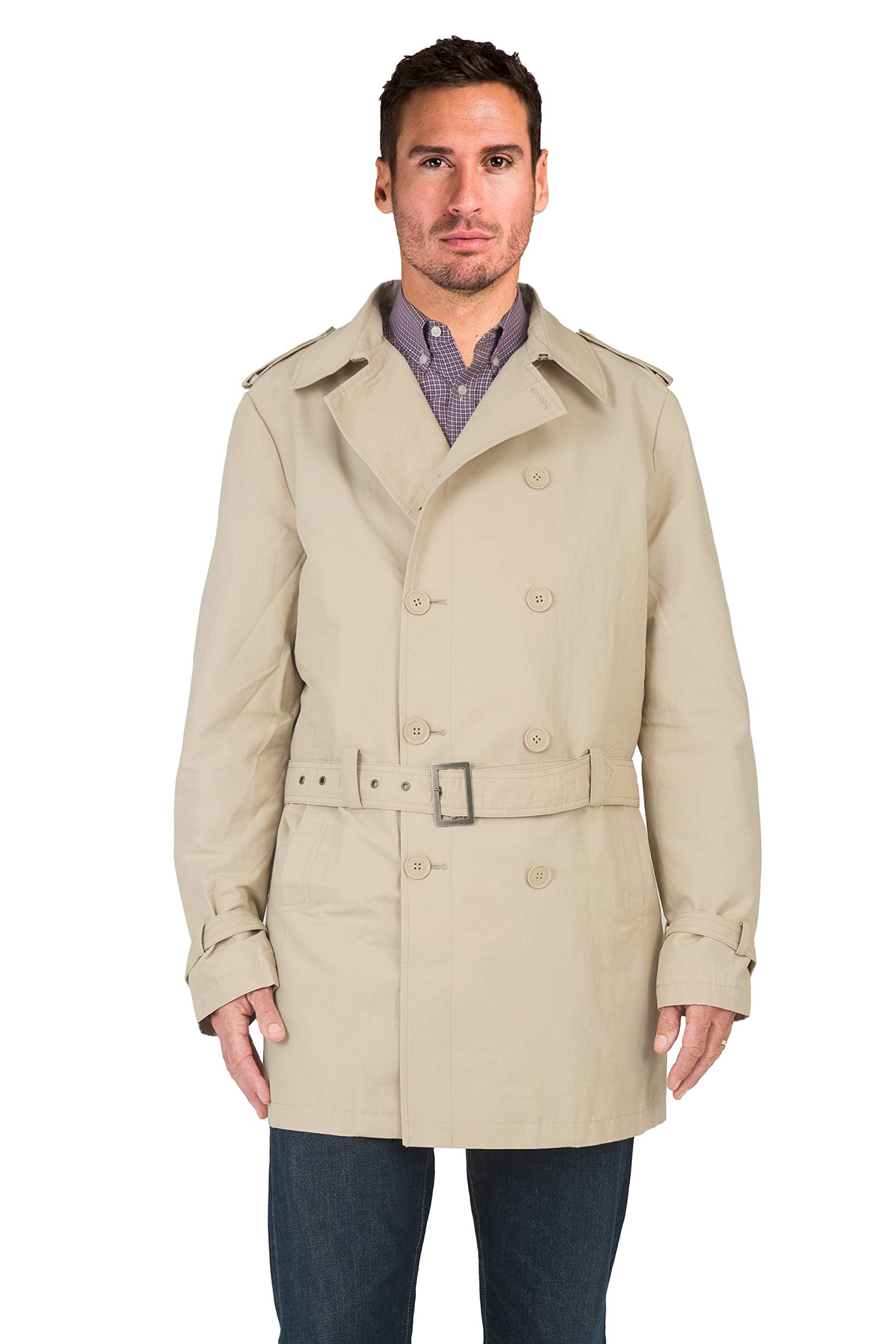 VIBES Men's Double Breasted Belted Trench Coat