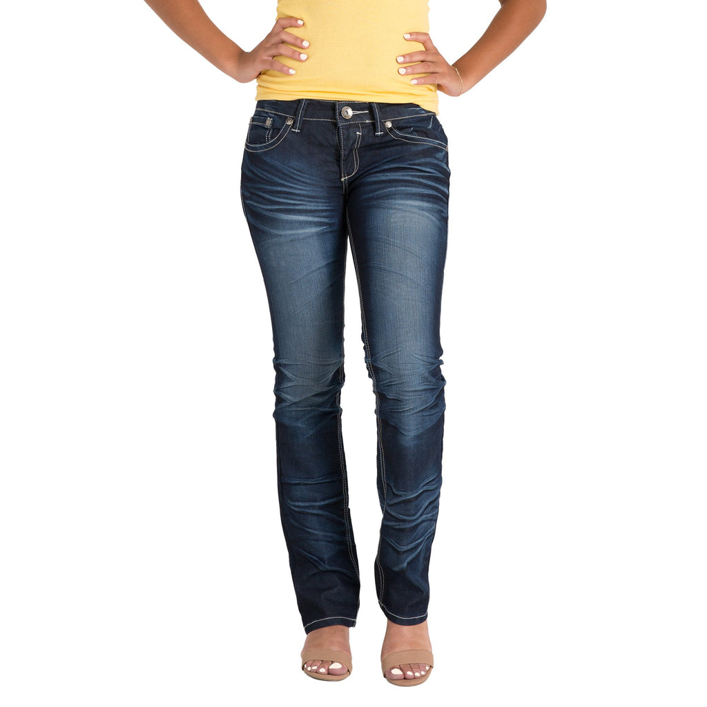 Level 7 Women's Premium Jeans Slim Straight Dark Vintage Wash 5 Pocket