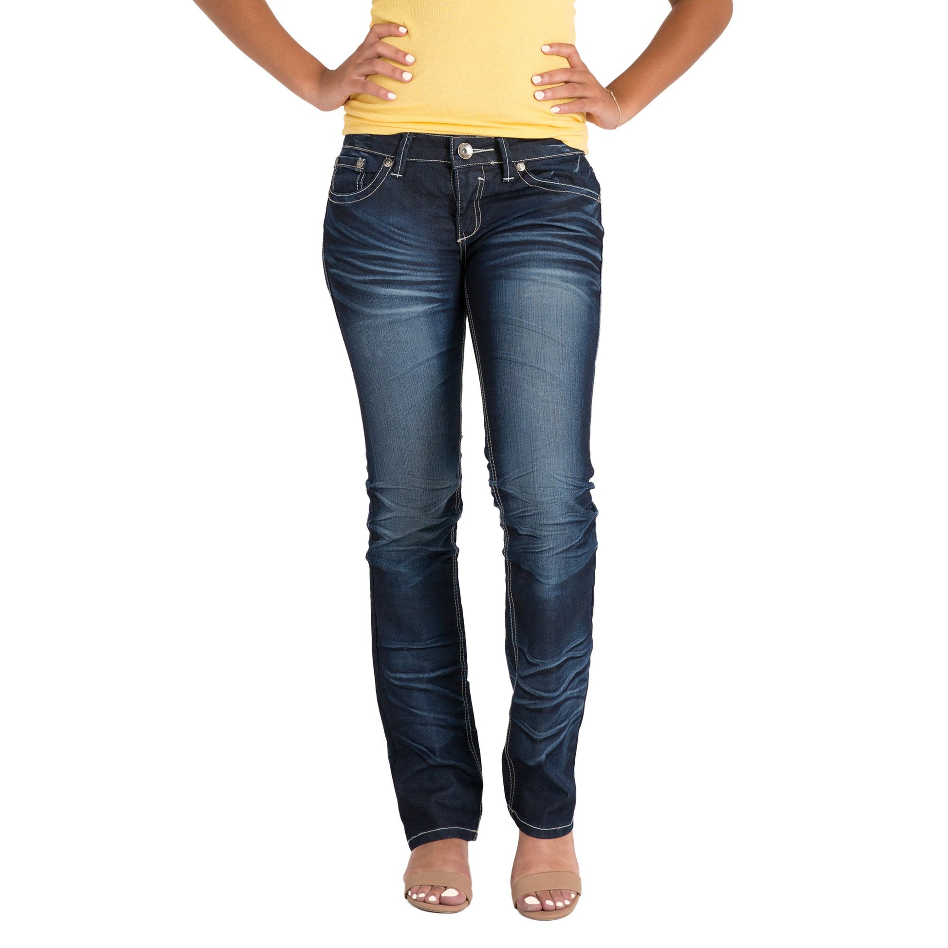 Level 7 Women's Premium Jeans Slim Straight Dark Vintage Wash 5 Pocket