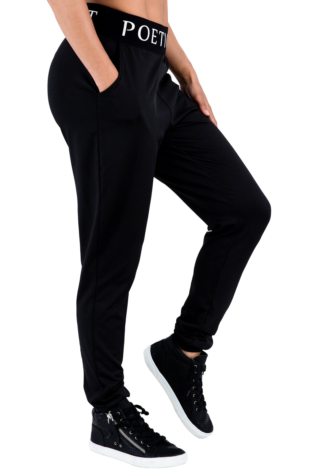 Poetic Justice Curvy Women's Jogger Pants With Pockets Black