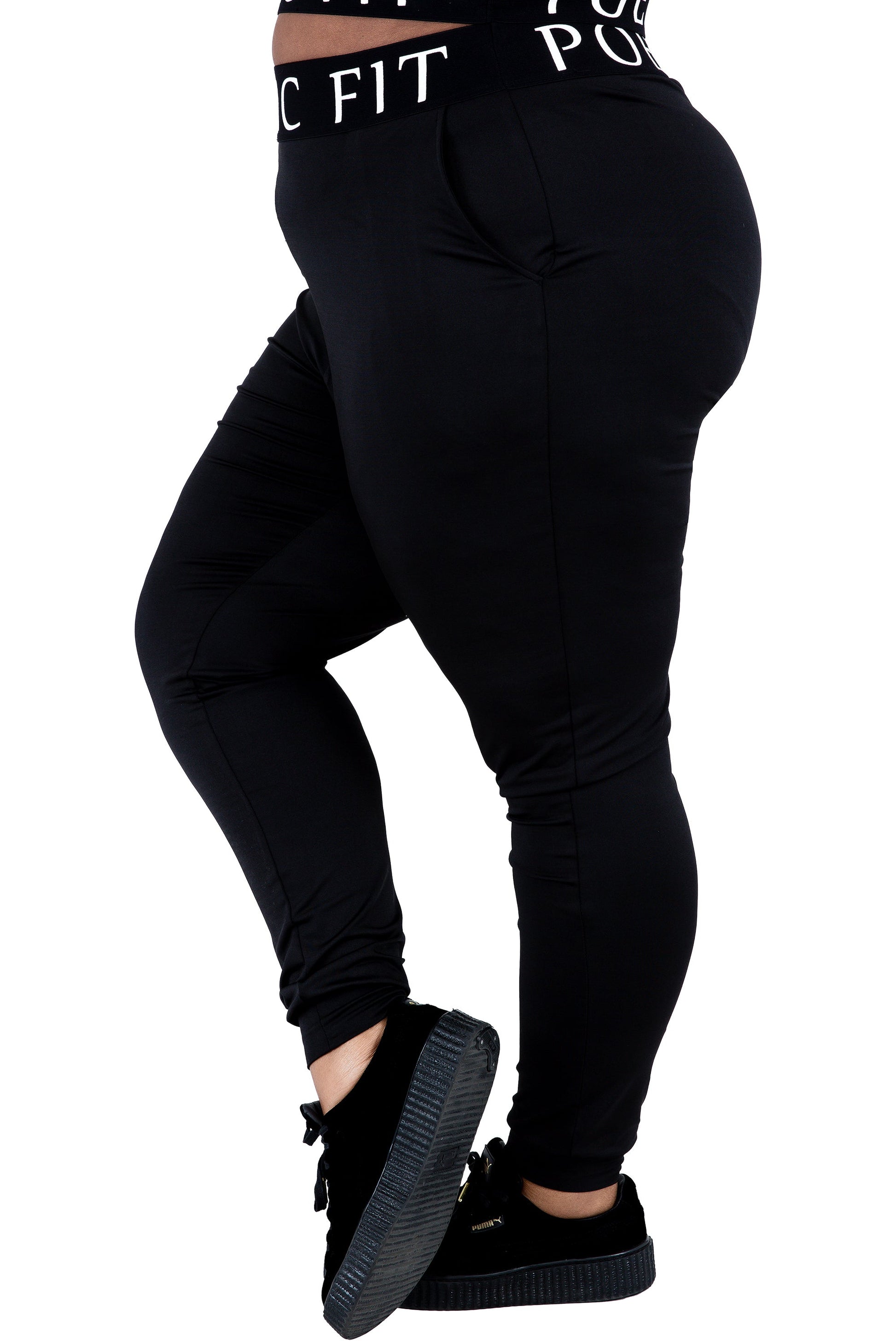 Poetic Justice Women's Curvy Jogger Pants With Pockets Black