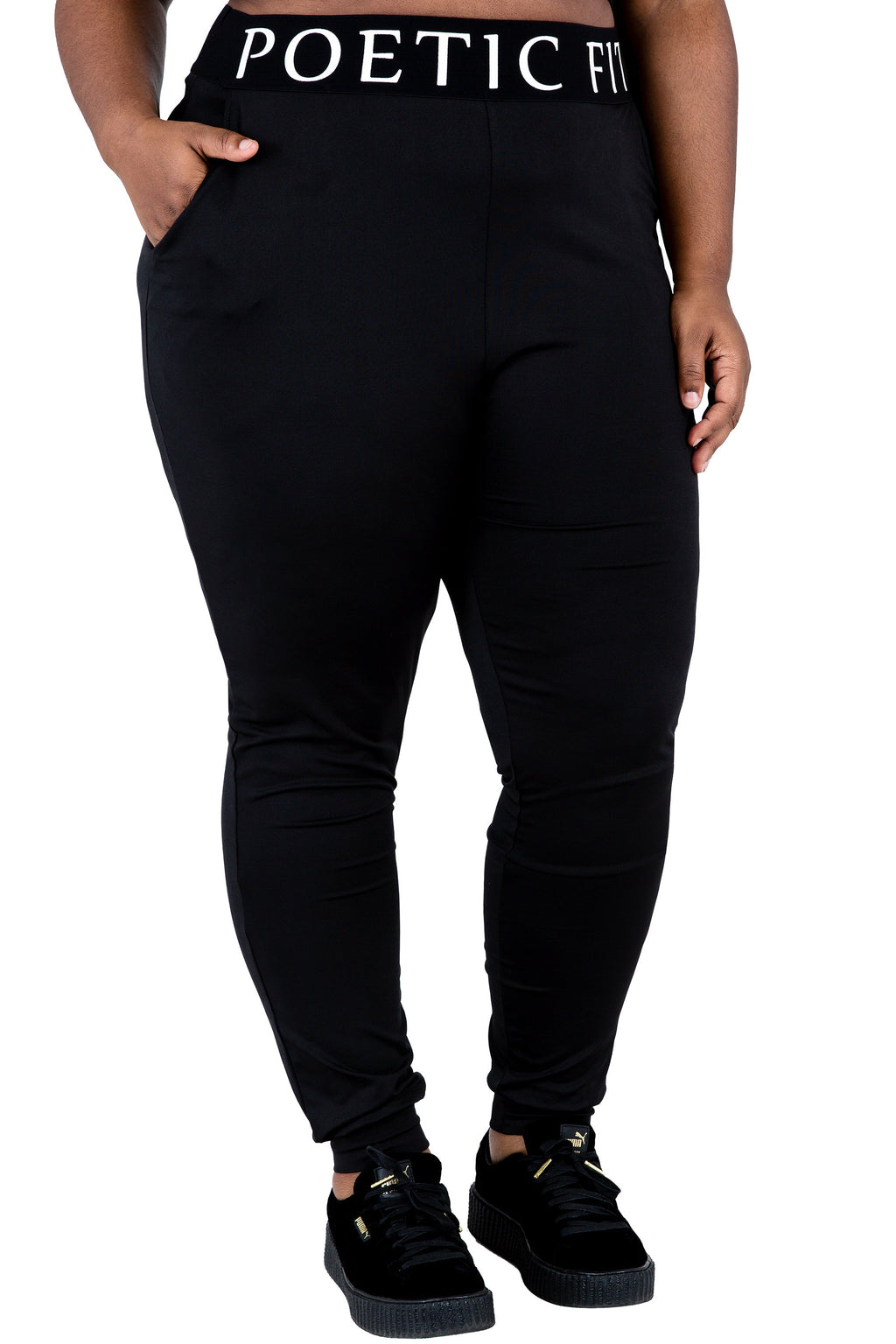 Poetic Justice Women's Curvy Jogger Pants With Pockets Black
