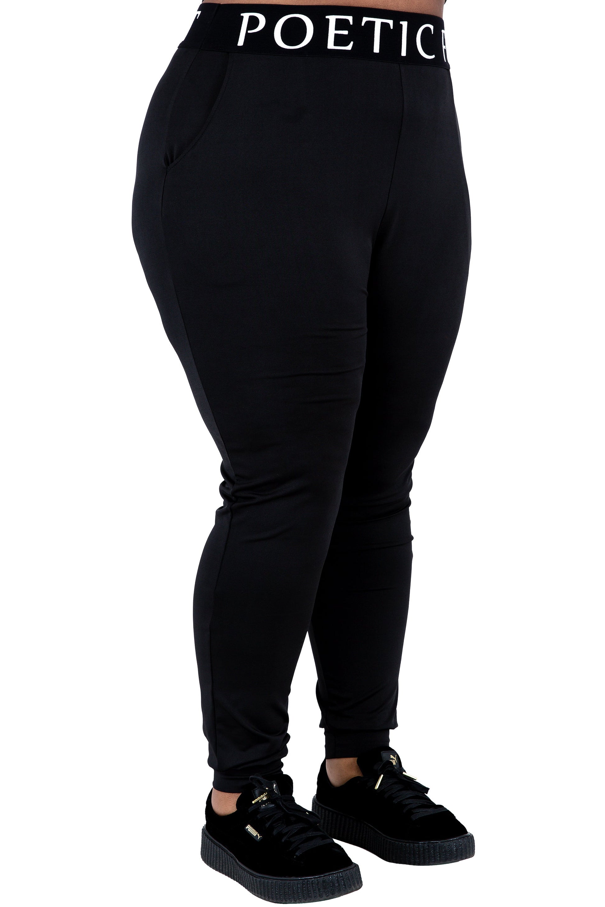 Poetic Justice Women's Curvy Jogger Pants With Pockets Black