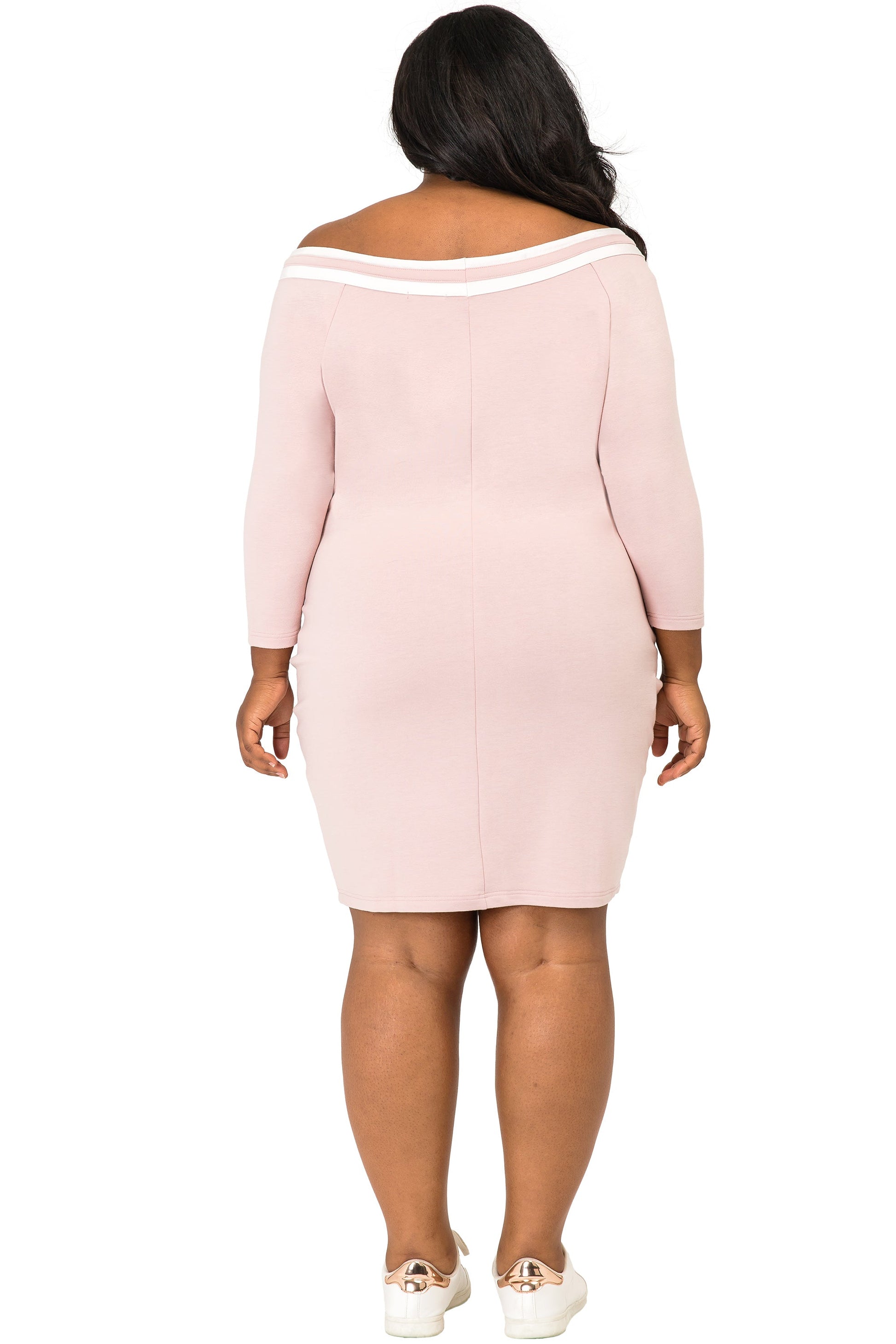 Poetic Justice Plus Size Curvy Women's Mauve Atheletic Stripe Knee-Length Dress