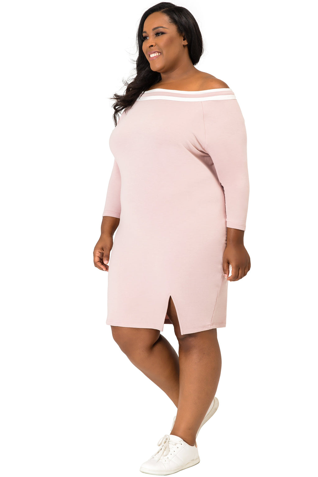 Poetic Justice Plus Size Curvy Women's Mauve Atheletic Stripe Knee-Length Dress