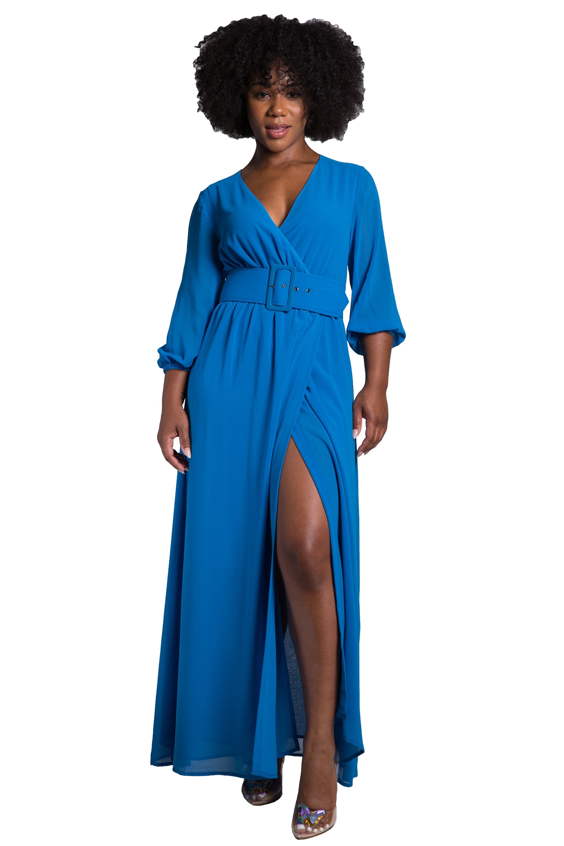 Poetic Justice Women's Belted Surplice Maxi Dress