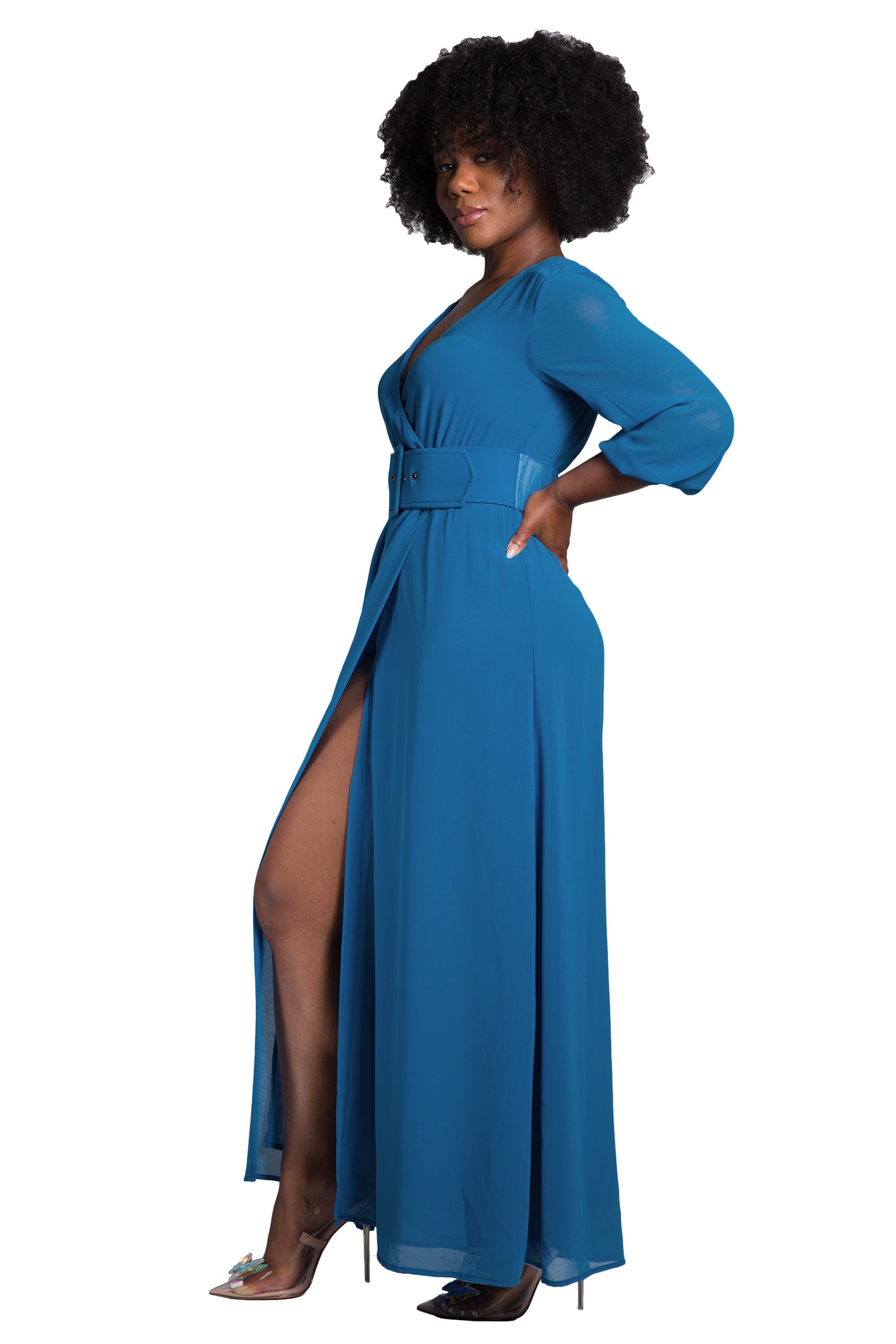 Poetic Justice Women's Belted Surplice Maxi Dress