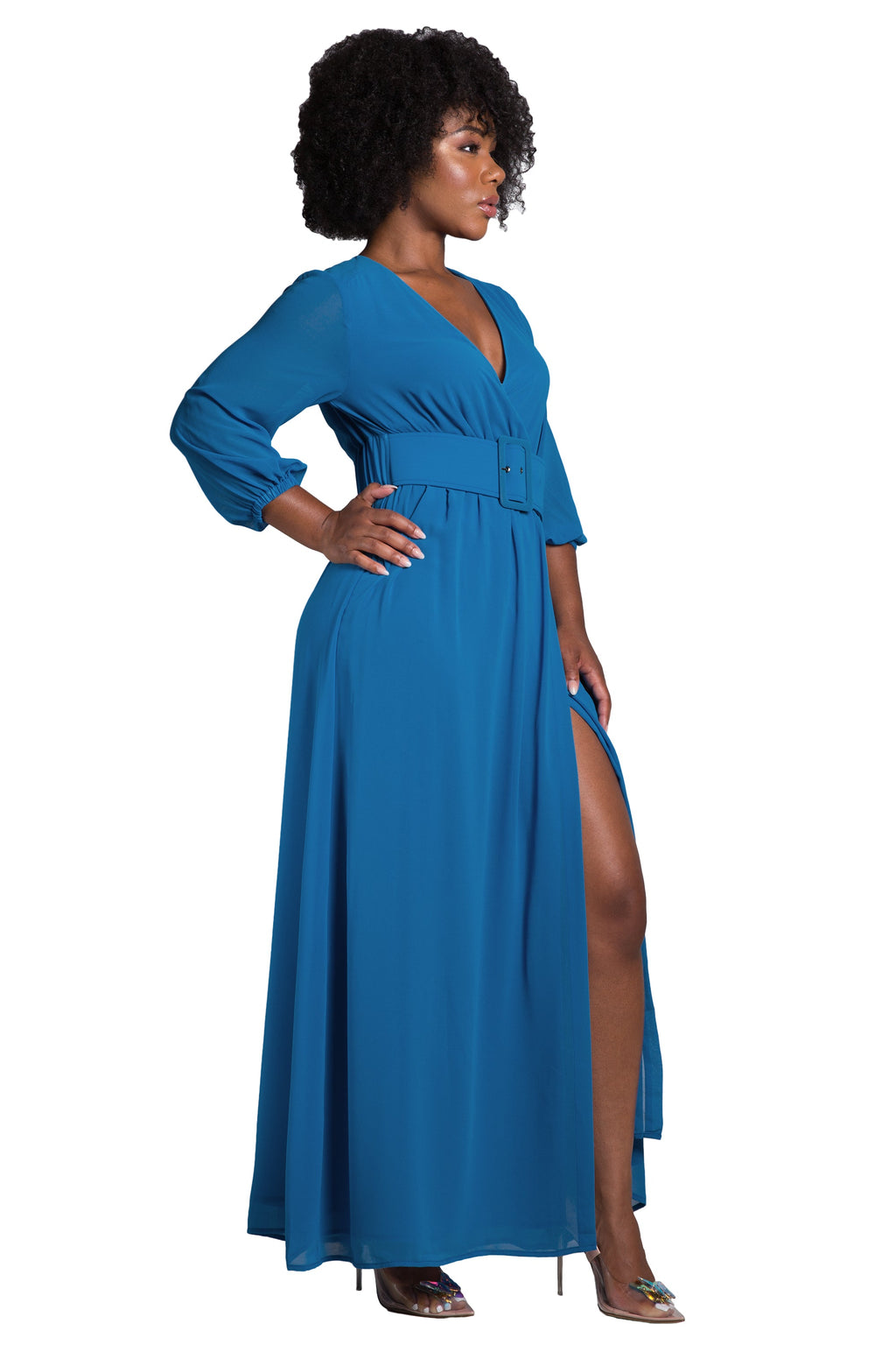 Poetic Justice Women's Belted Surplice Maxi Dress