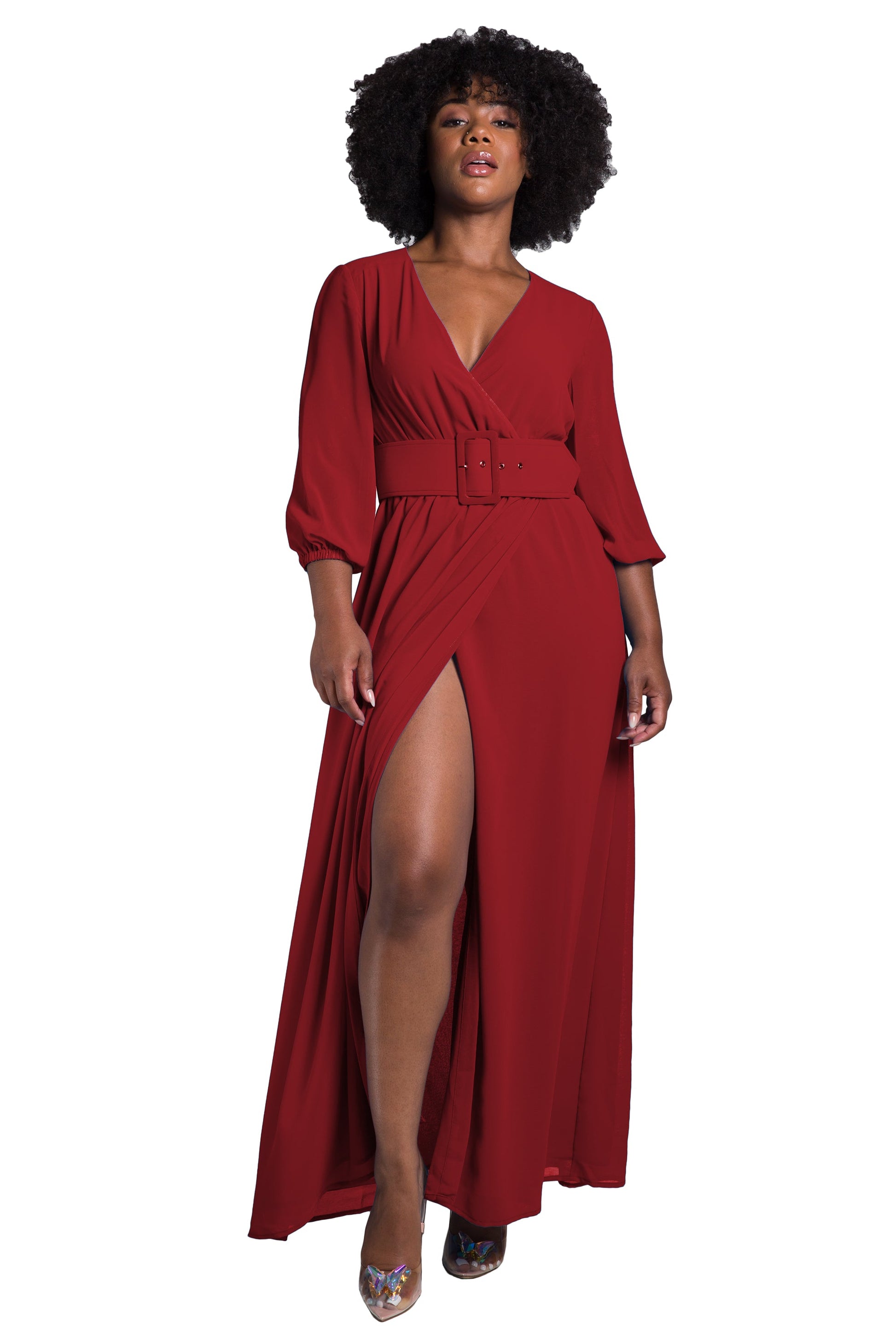 Poetic Justice Women's Belted Surplice Maxi Dress