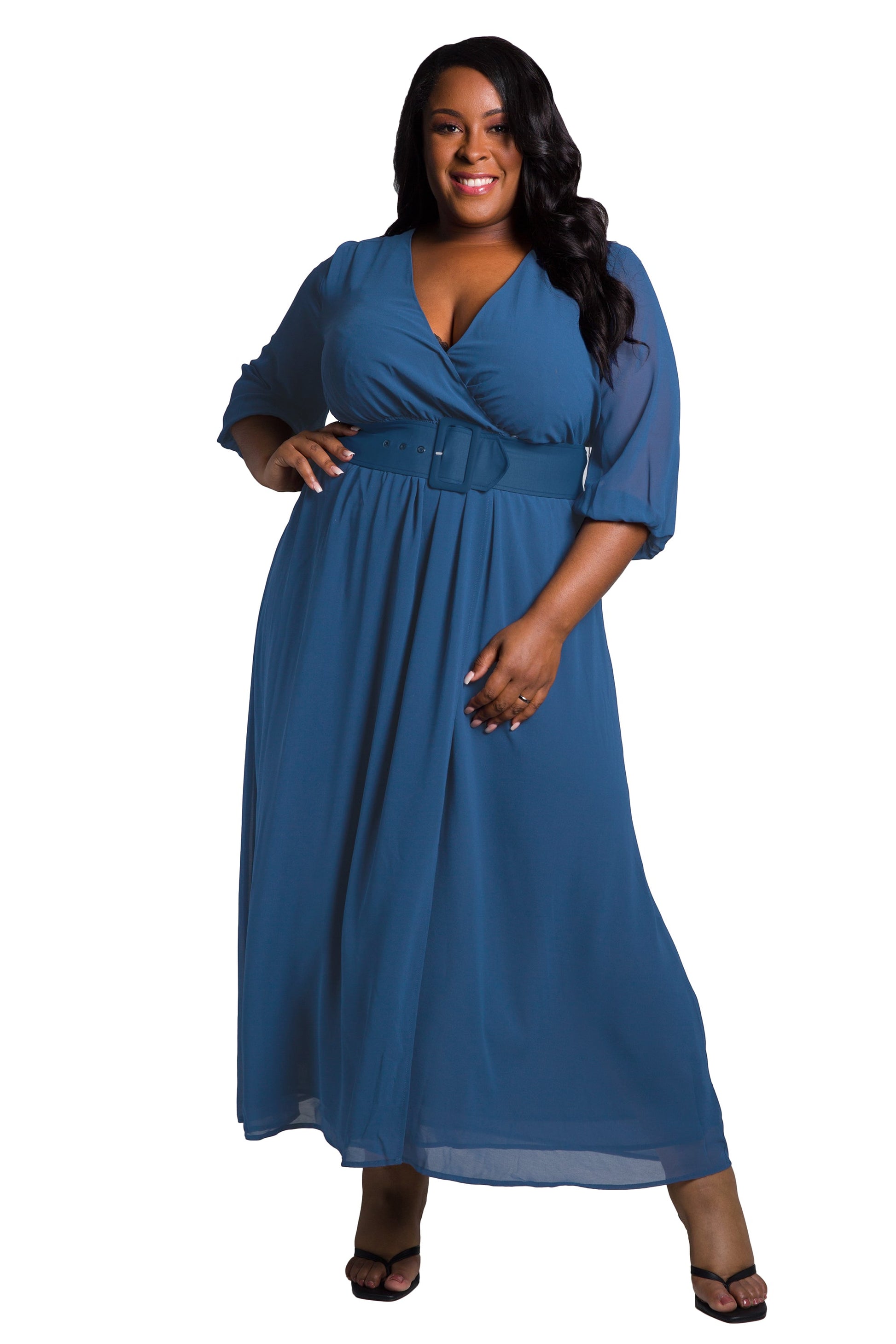 Poetic Justice Women's Plus Size Belted Surplice Maxi Dress