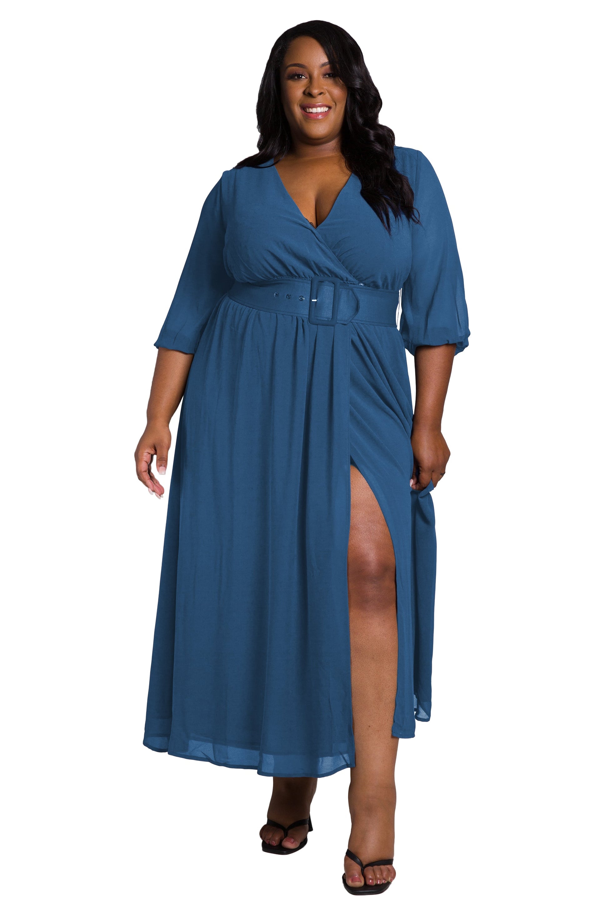 Poetic Justice Women's Plus Size Belted Surplice Maxi Dress