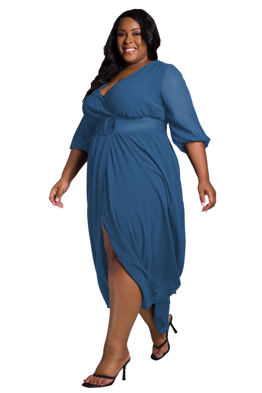 Poetic Justice Women's Plus Size Belted Surplice Maxi Dress