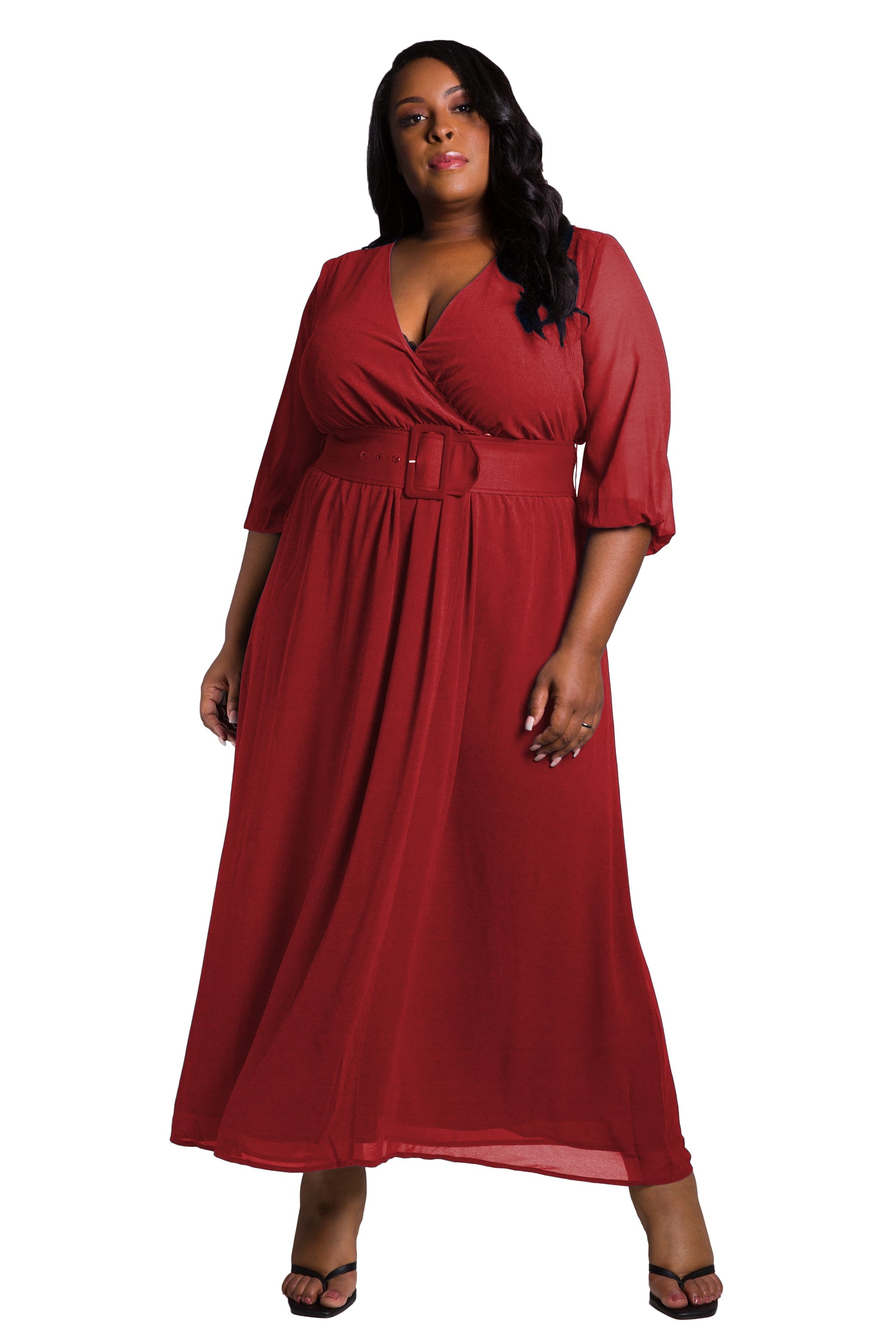 Poetic Justice Women's Plus Size Belted Surplice Maxi Dress