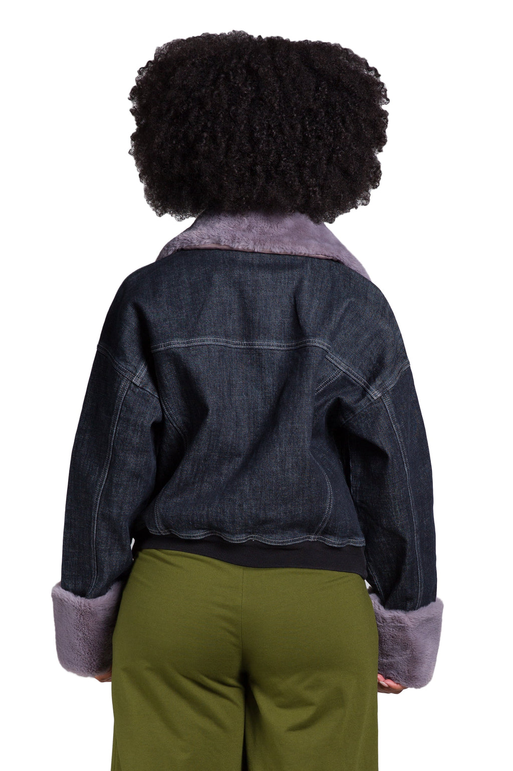 Poetic Justice Women's Zip Up Faux Fur Trim Trucker Jacket