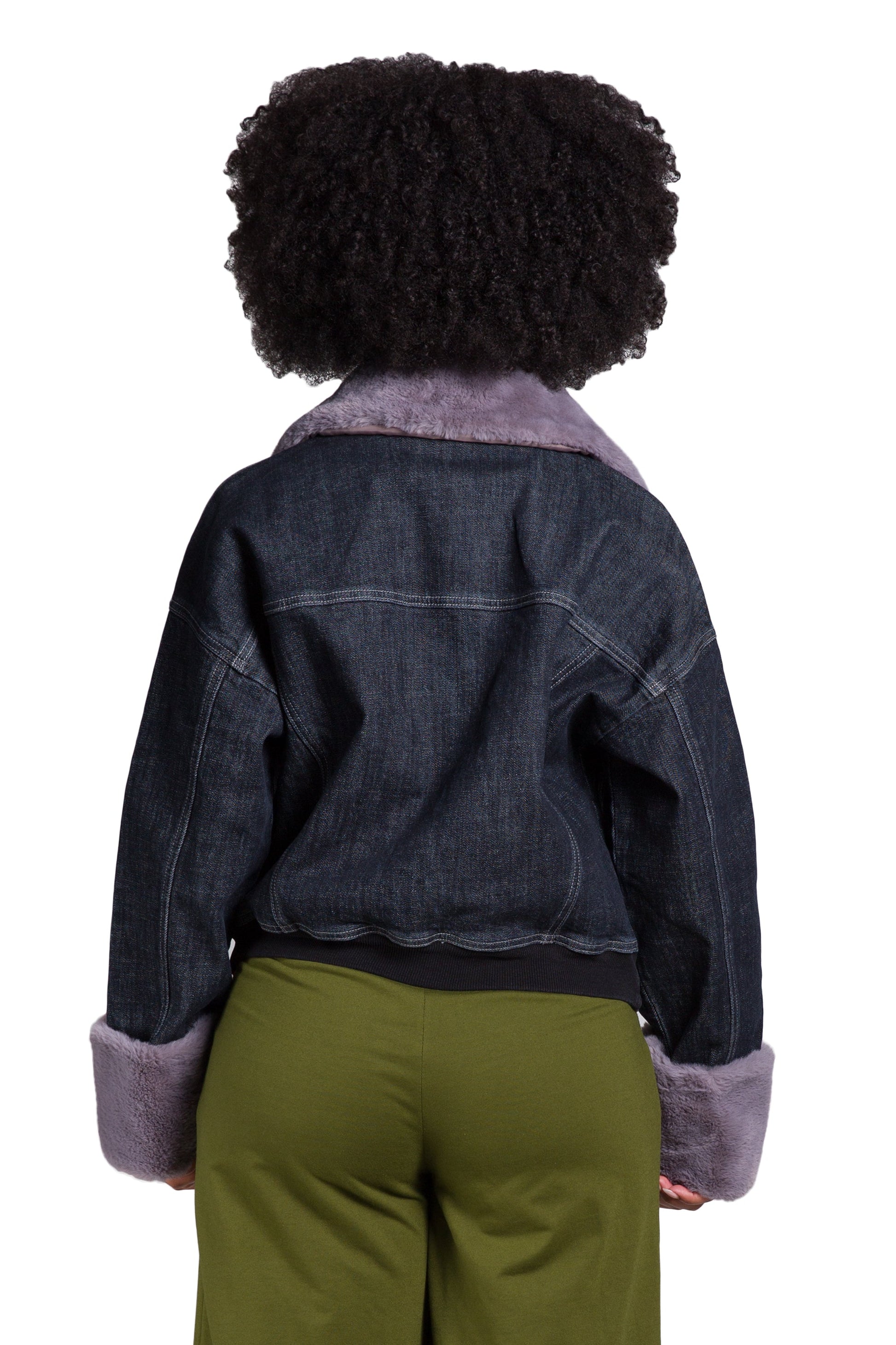 Poetic Justice Women's Zip Up Faux Fur Trim Trucker Jacket