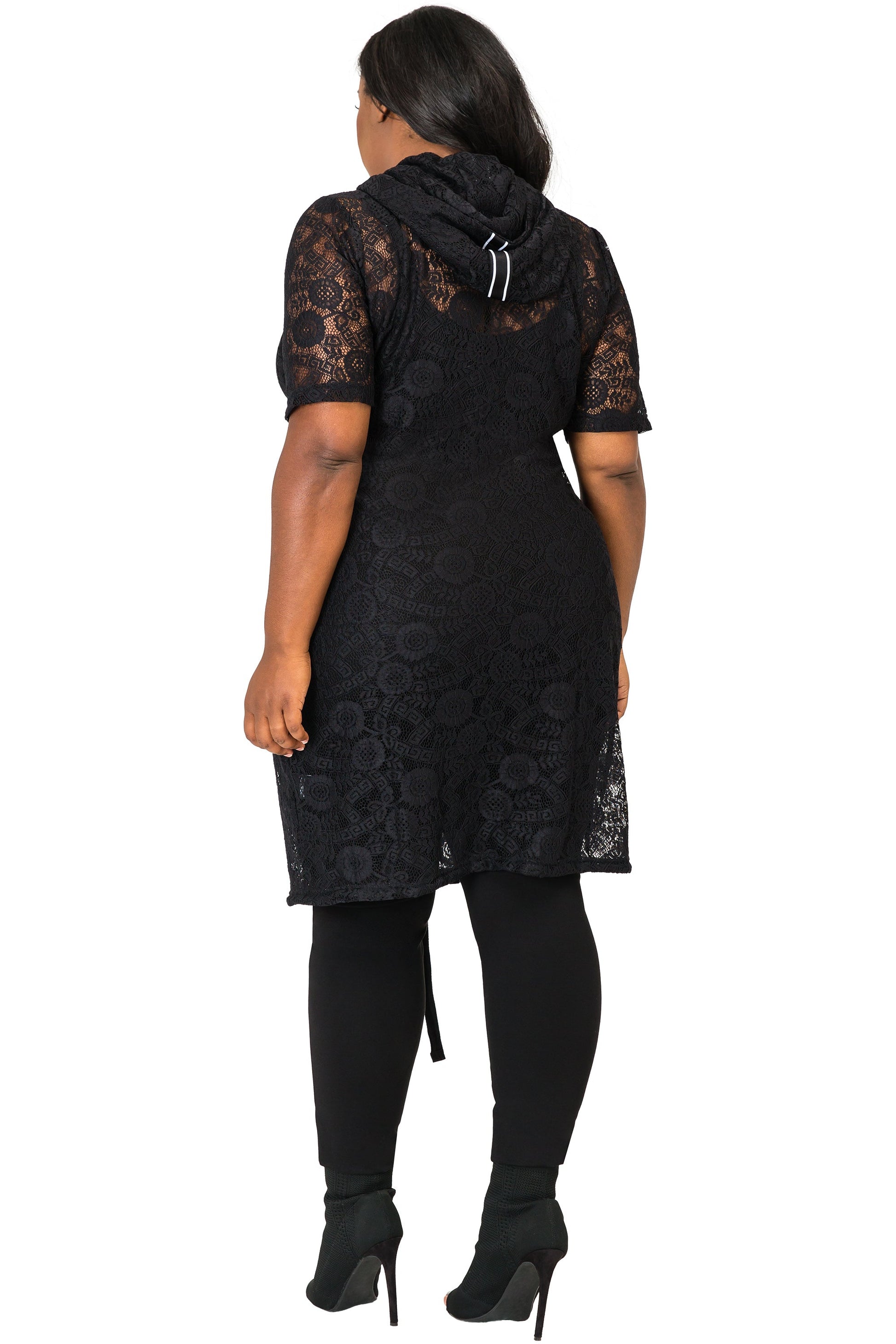 Poetic Justice Plus Size Curvy Women's Athletic Stripe Black Lace Long Hoodie