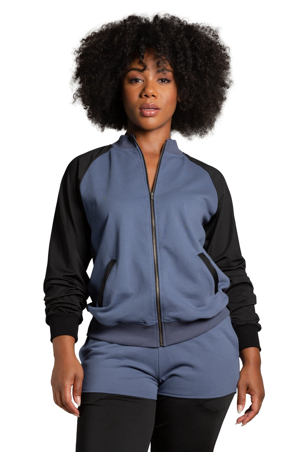 Poetic Justice Women's Zip Up Conrast Blocked Sweatshirt Jacket