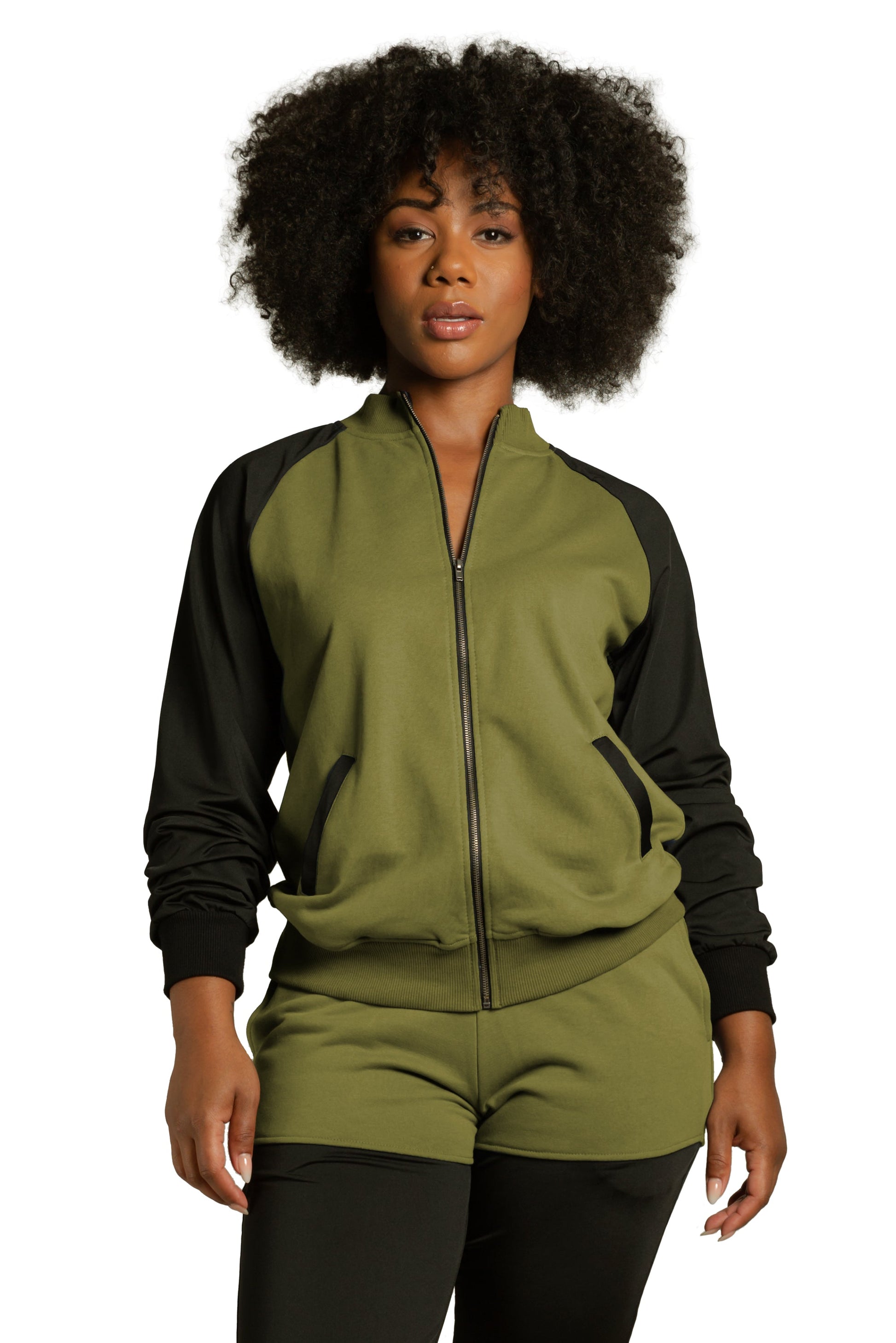 Poetic Justice Women's Zip Up Conrast Blocked Sweatshirt Jacket