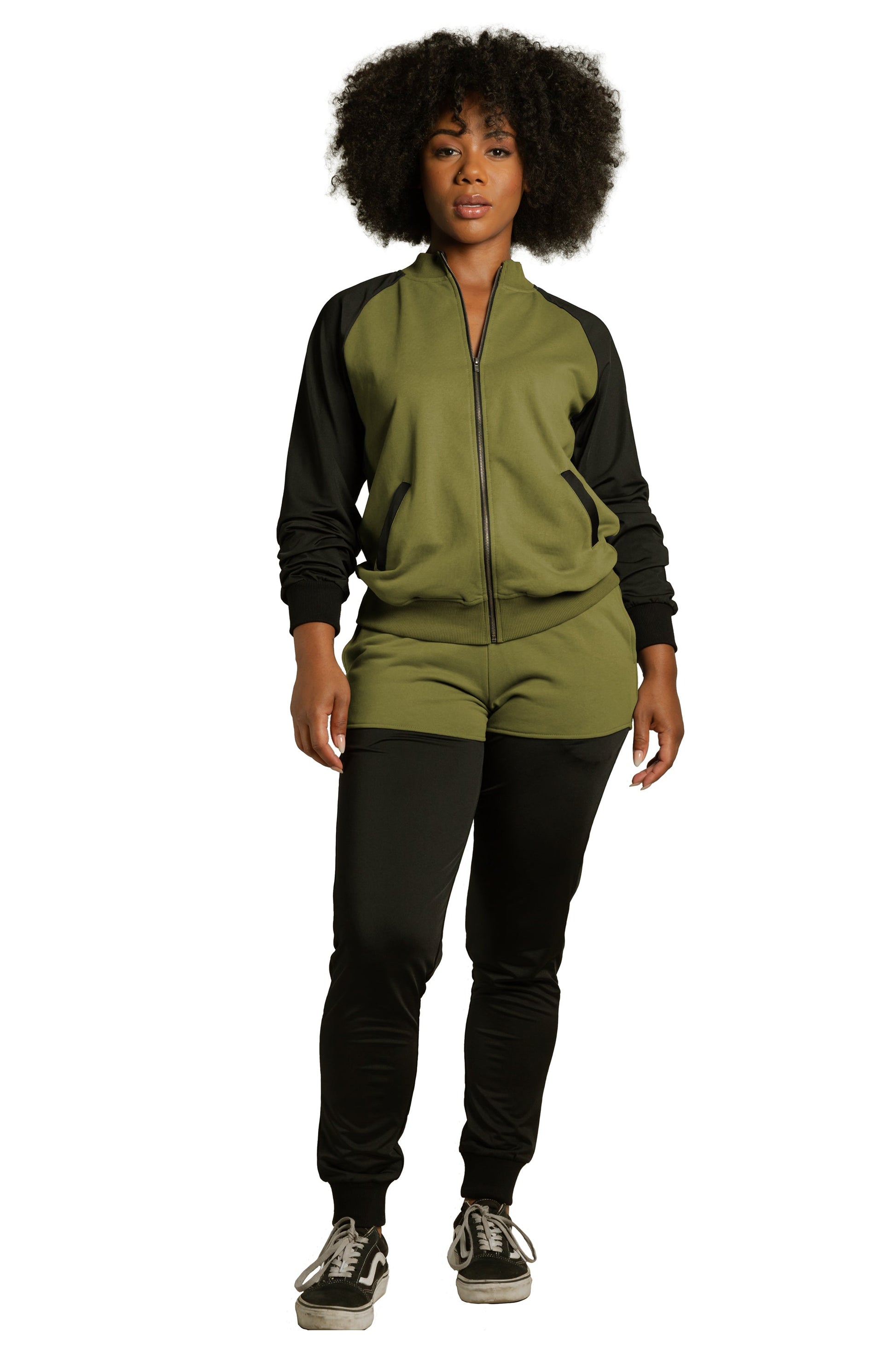 Poetic Justice Women's Zip Up Conrast Blocked Sweatshirt Jacket