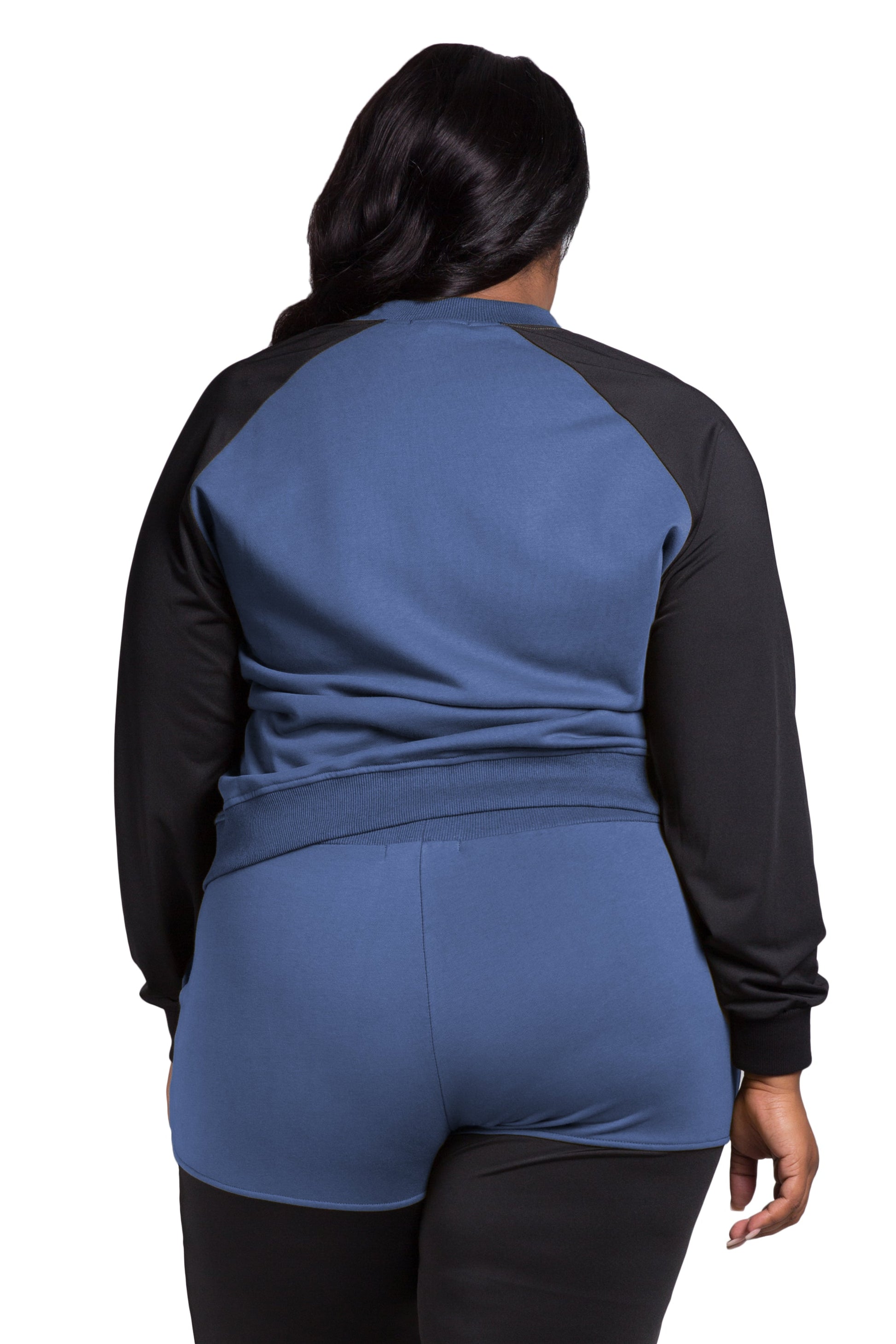 Poetic Justice Women's Plus Size Zip Up Conrast Blocked Sweatshirt Jacket