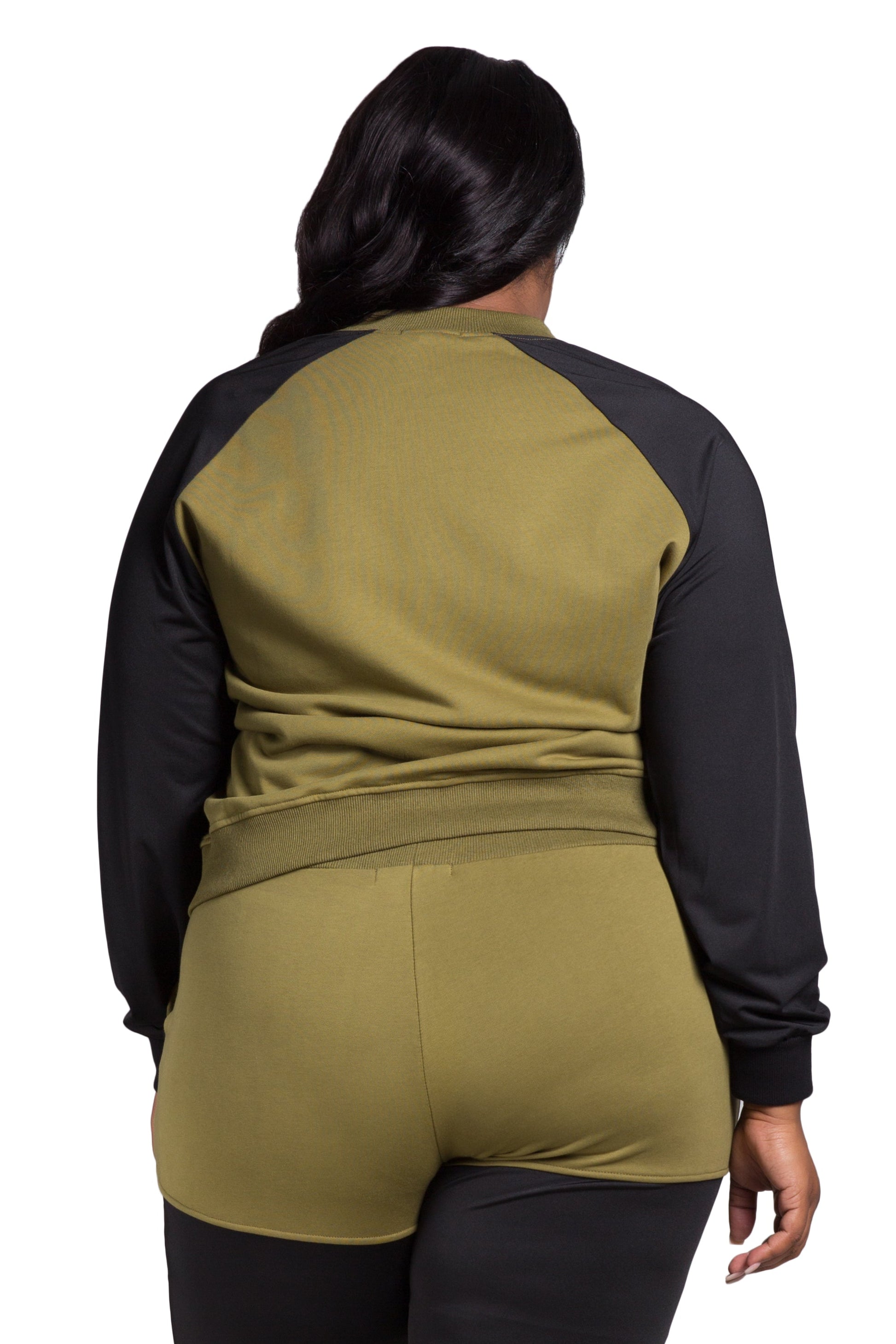 Poetic Justice Women's Plus Size Zip Up Conrast Blocked Sweatshirt Jacket