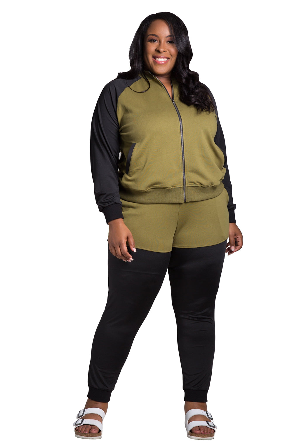 Poetic Justice Women's Plus Size Zip Up Conrast Blocked Sweatshirt Jacket