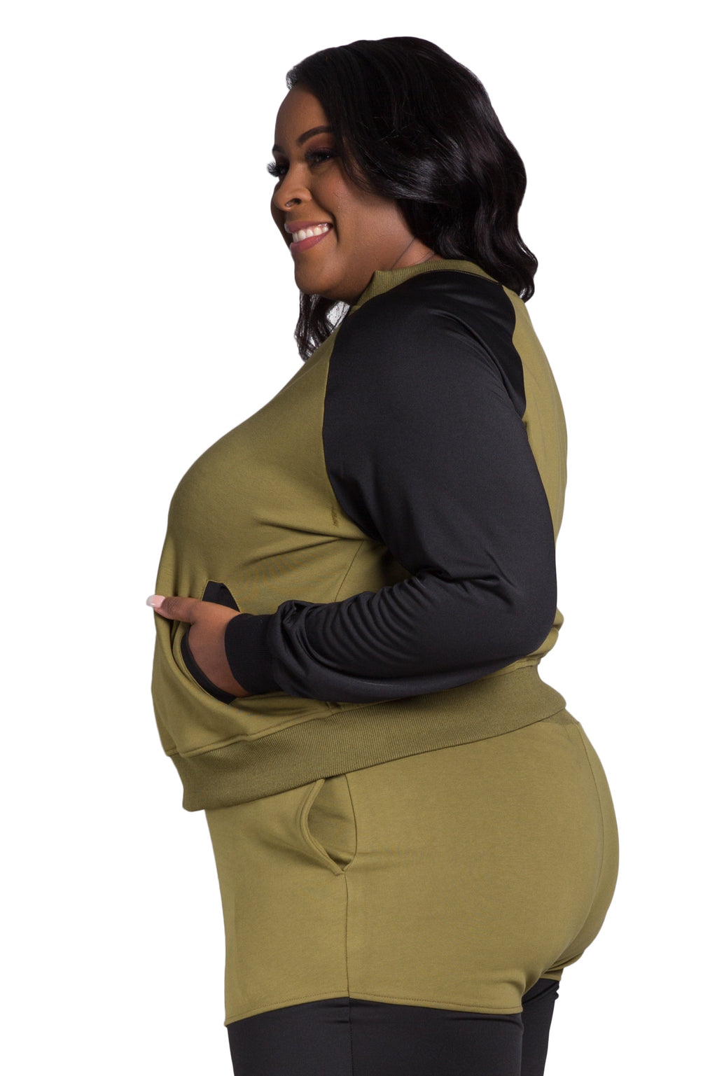 Poetic Justice Women's Plus Size Zip Up Conrast Blocked Sweatshirt Jacket