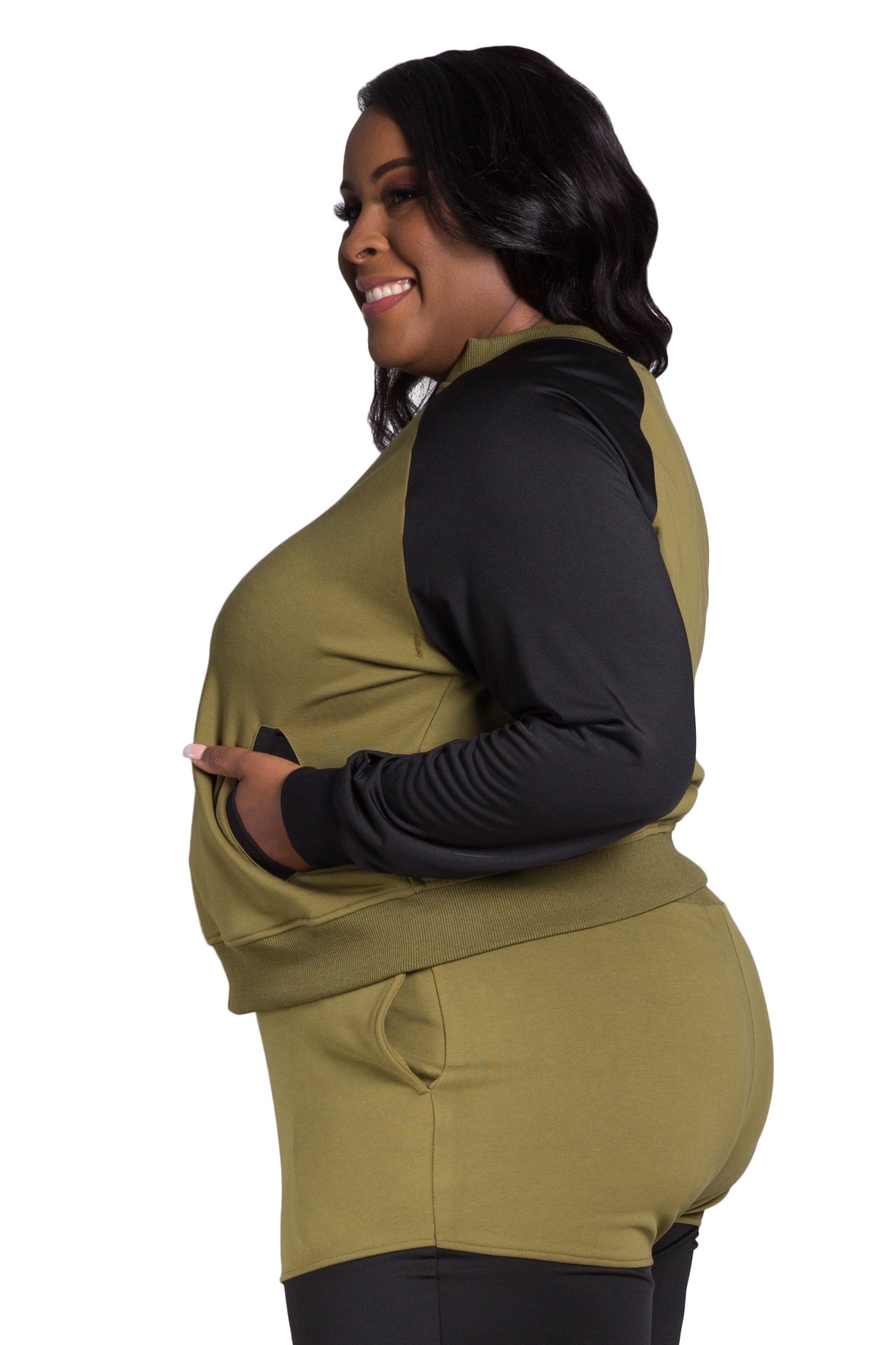 Poetic Justice Women's Plus Size Zip Up Conrast Blocked Sweatshirt Jacket