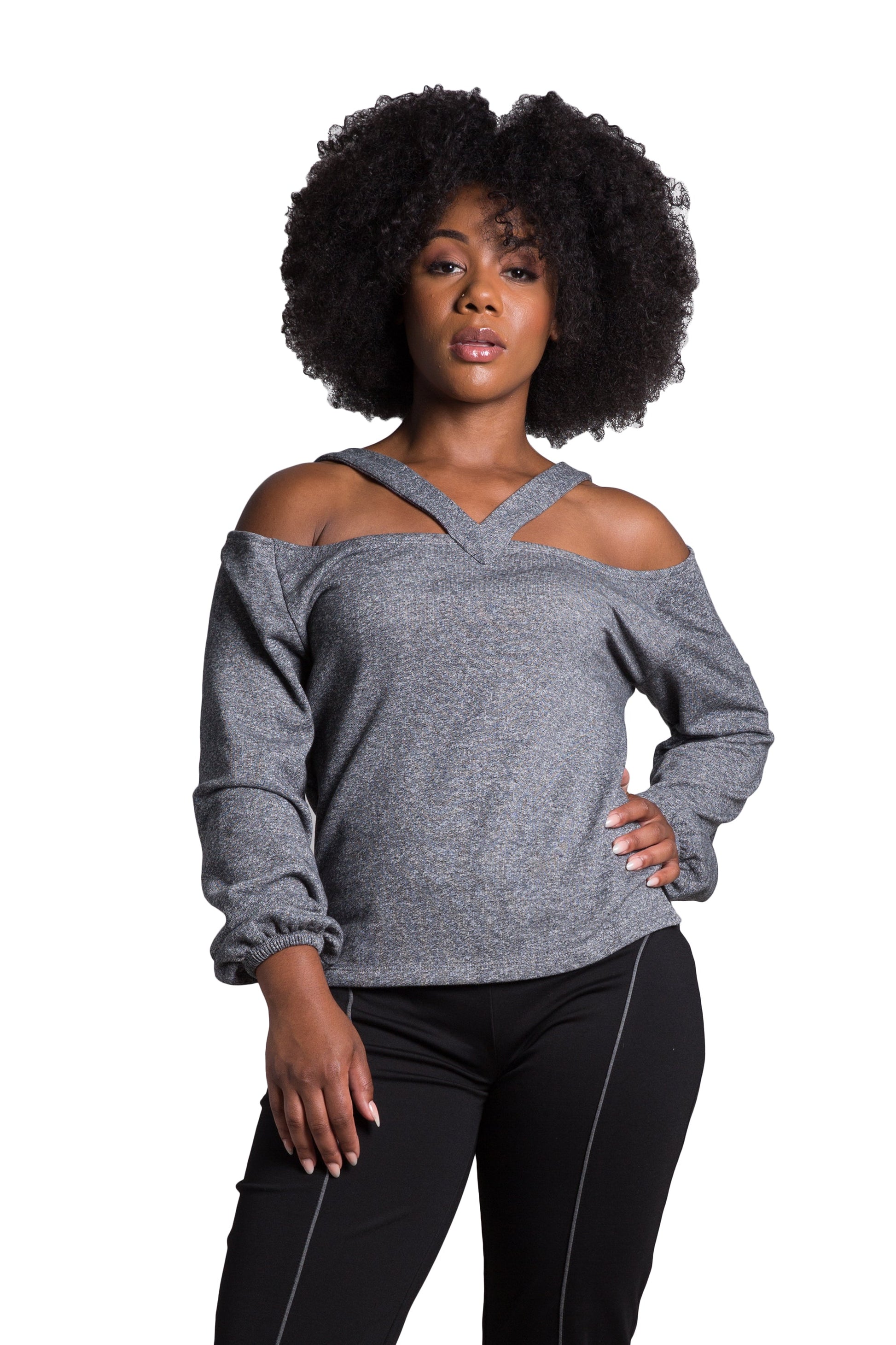 Poetic Justice Women's V Self Straps Off Shoulder Long Sleeve Top