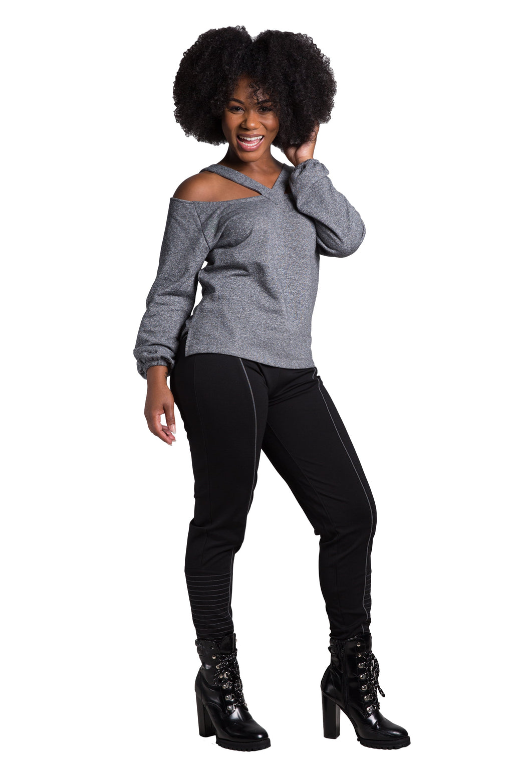 Poetic Justice Women's V Self Straps Off Shoulder Long Sleeve Top