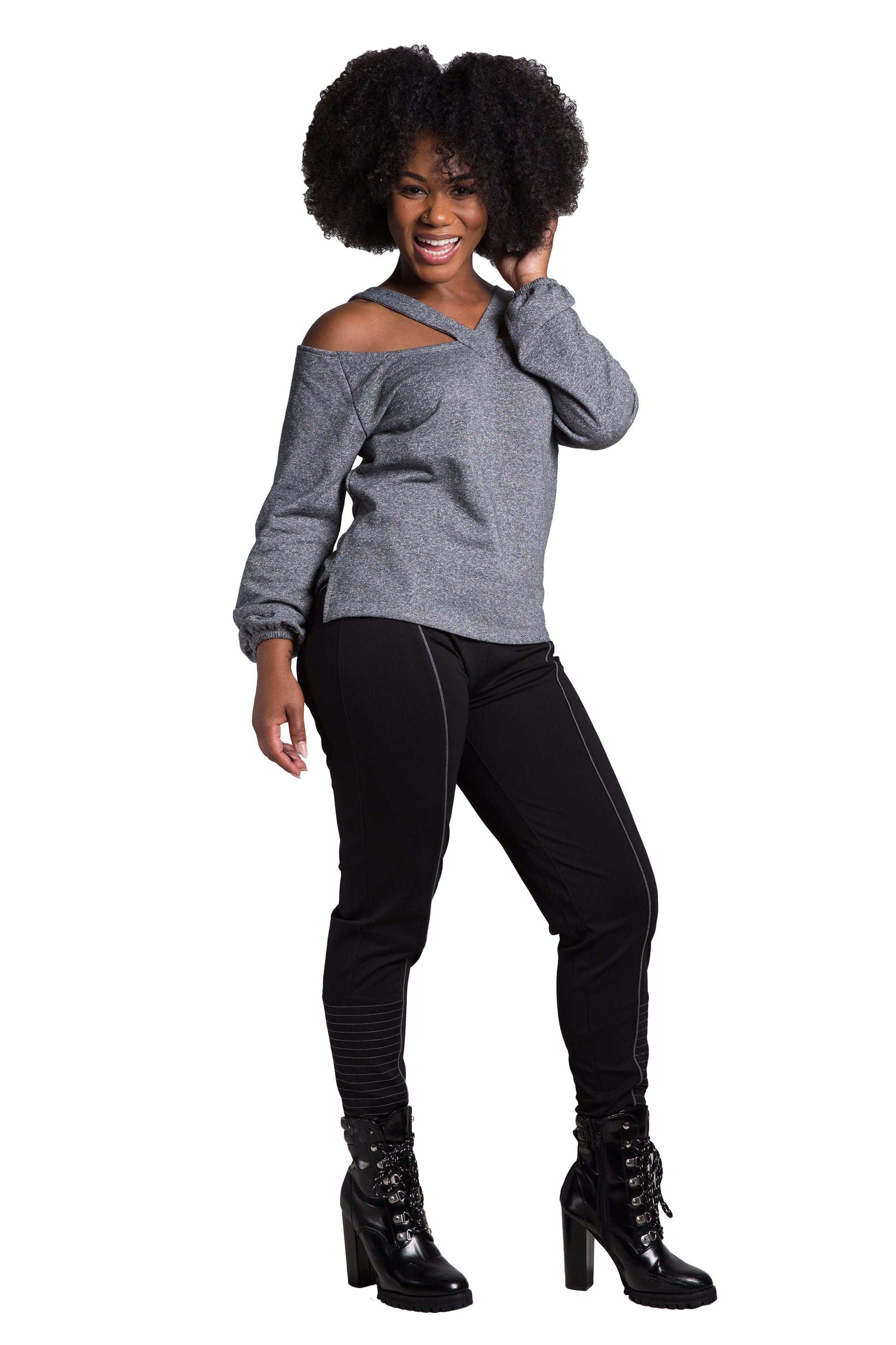 Poetic Justice Women's V Self Straps Off Shoulder Long Sleeve Top