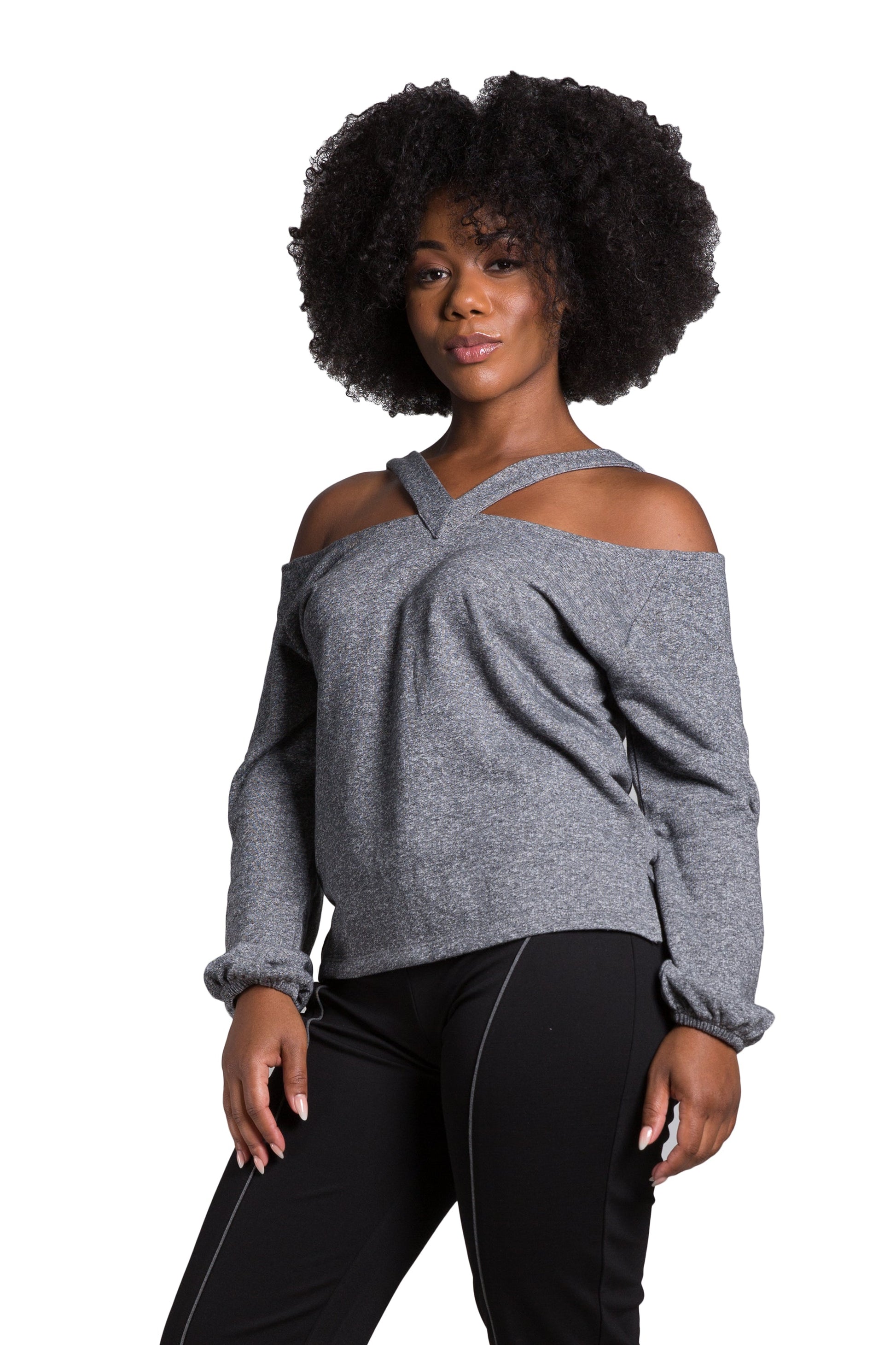 Poetic Justice Women's V Self Straps Off Shoulder Long Sleeve Top
