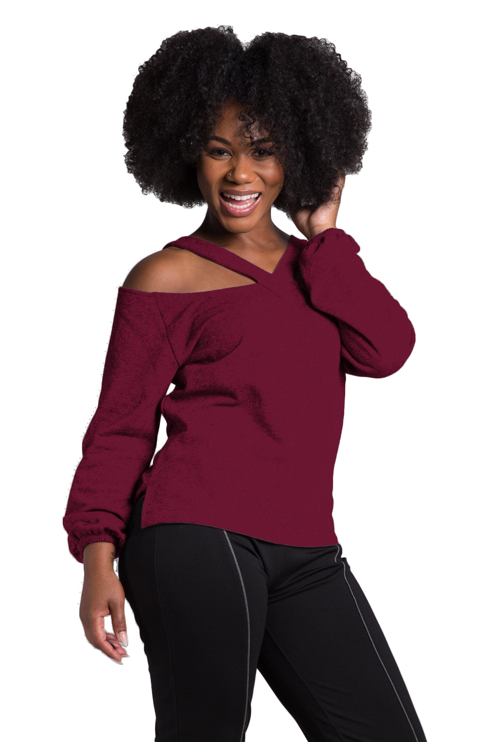 Poetic Justice Women's V Self Straps Off Shoulder Long Sleeve Top