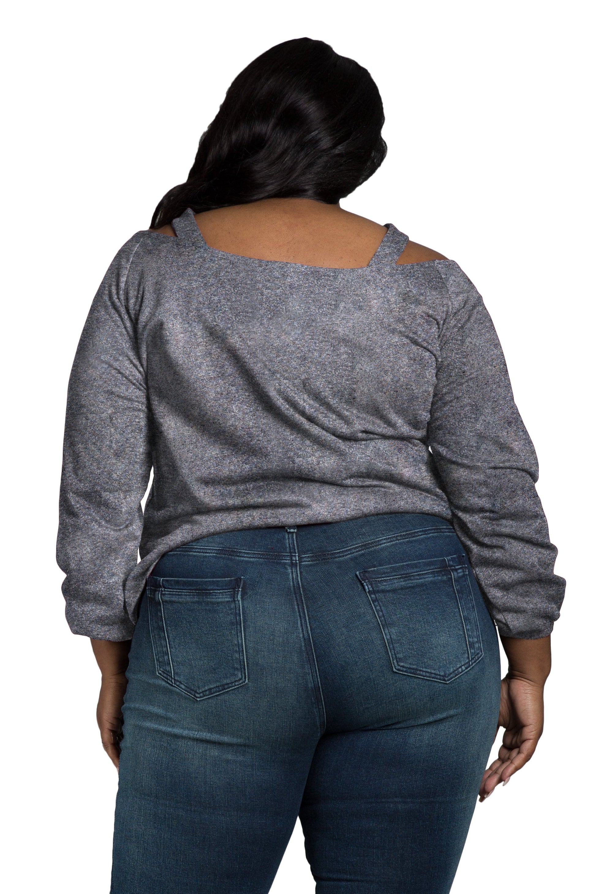 Poetic Justice Women's Plus Size V Self Straps Off Shoulder Long Sleeve Top