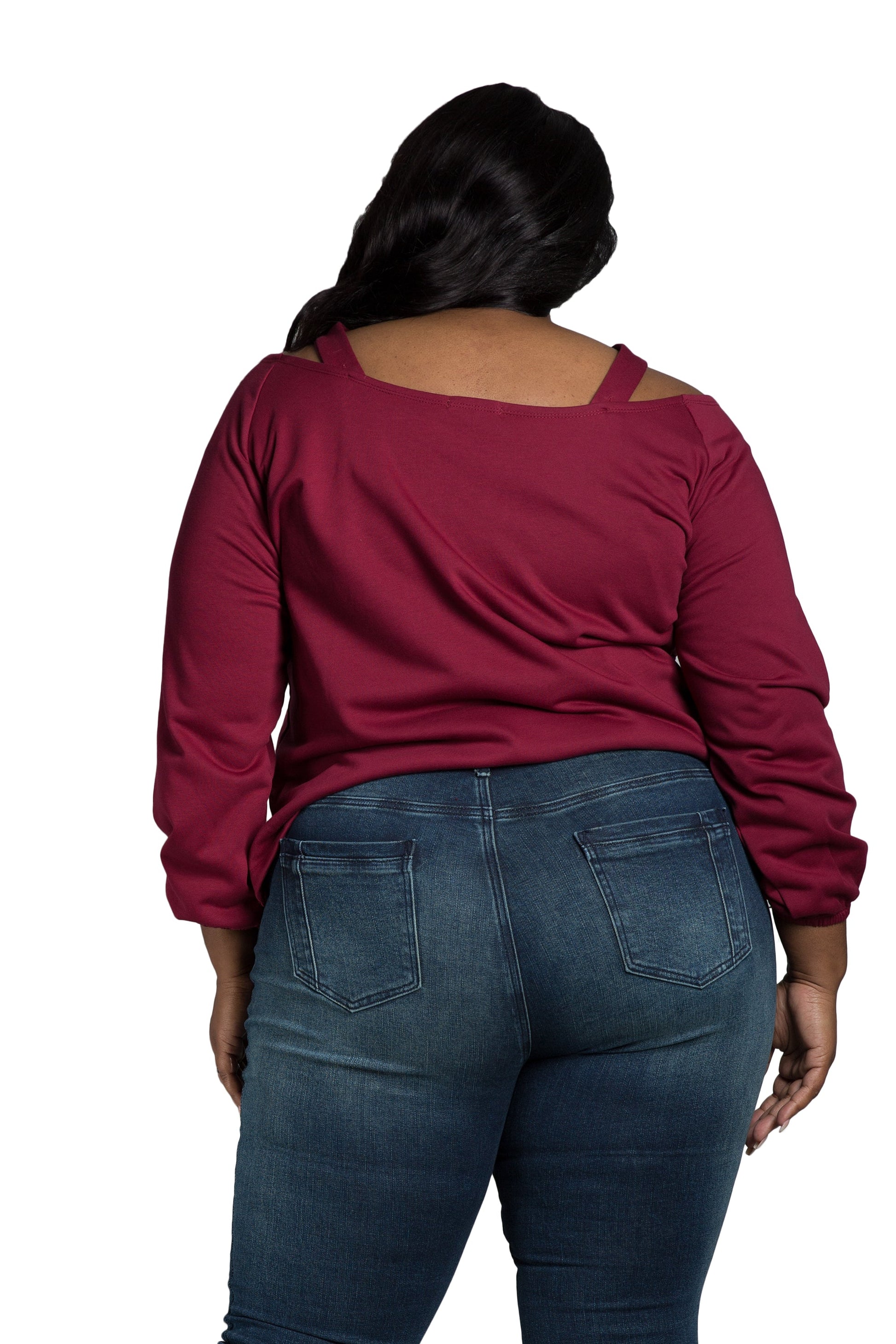 Poetic Justice Women's Plus Size V Self Straps Off Shoulder Long Sleeve Top