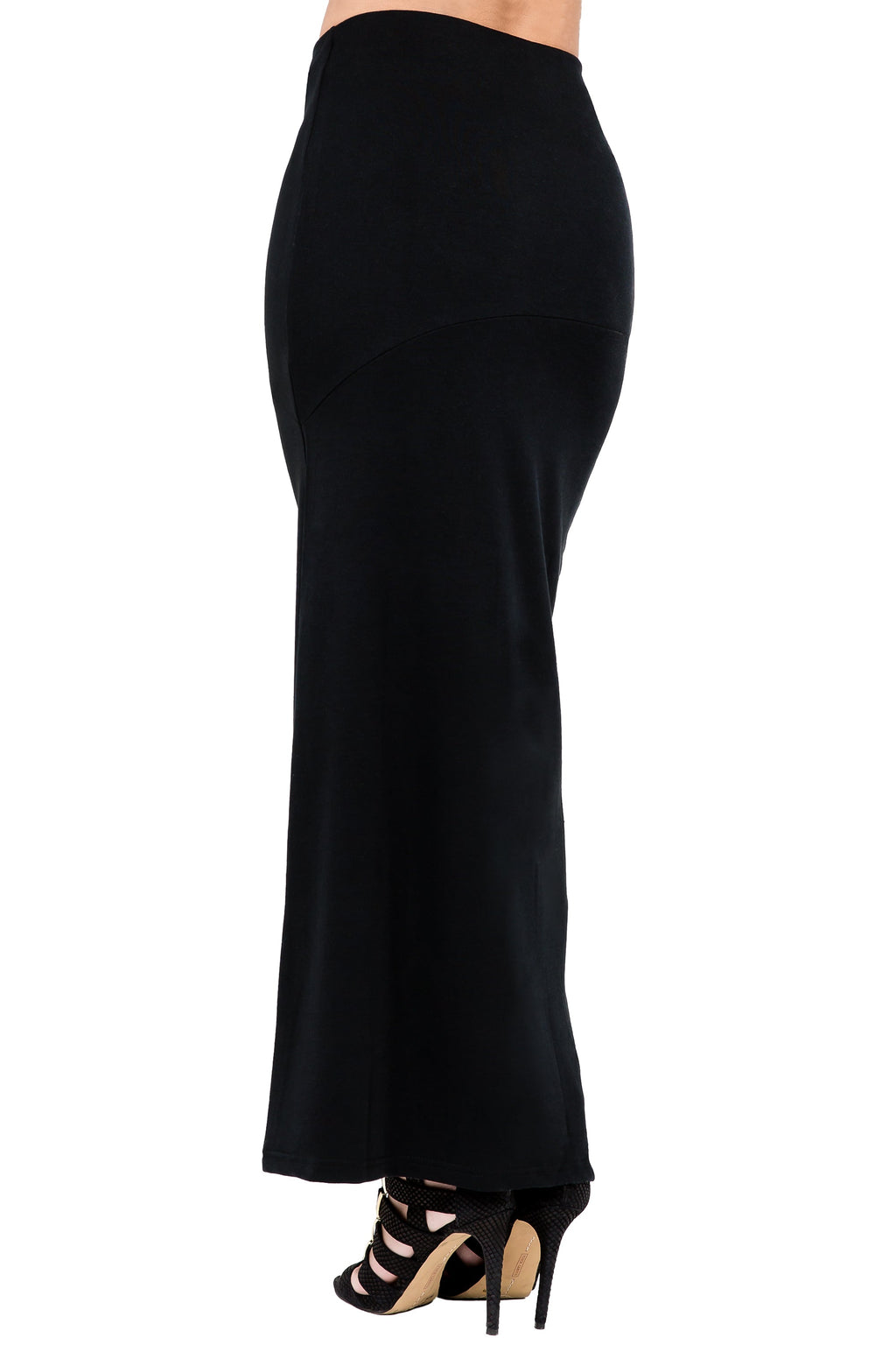 Poetic Justice Curvy Women's Black Stretch Maxi Skirt With Zip Up Split